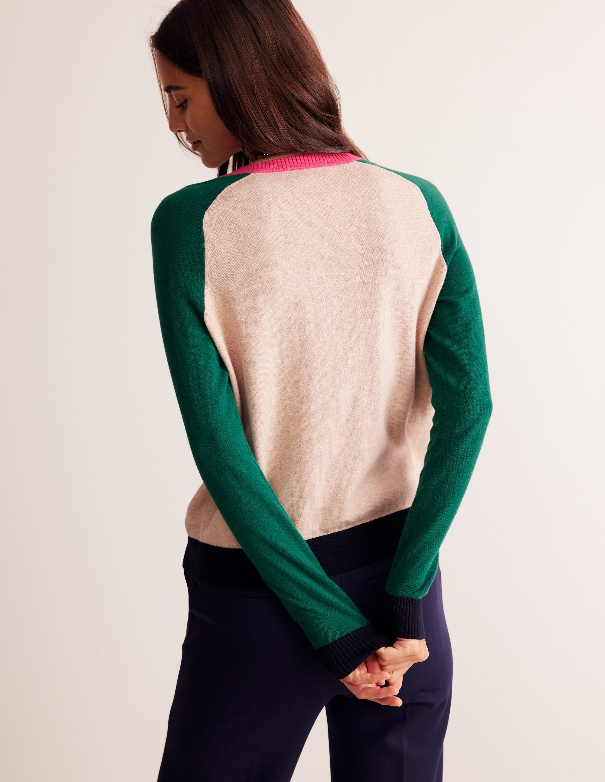 Meg Raglan Sleeve Cardigan-Chinchilla, Colourblock - Image 3