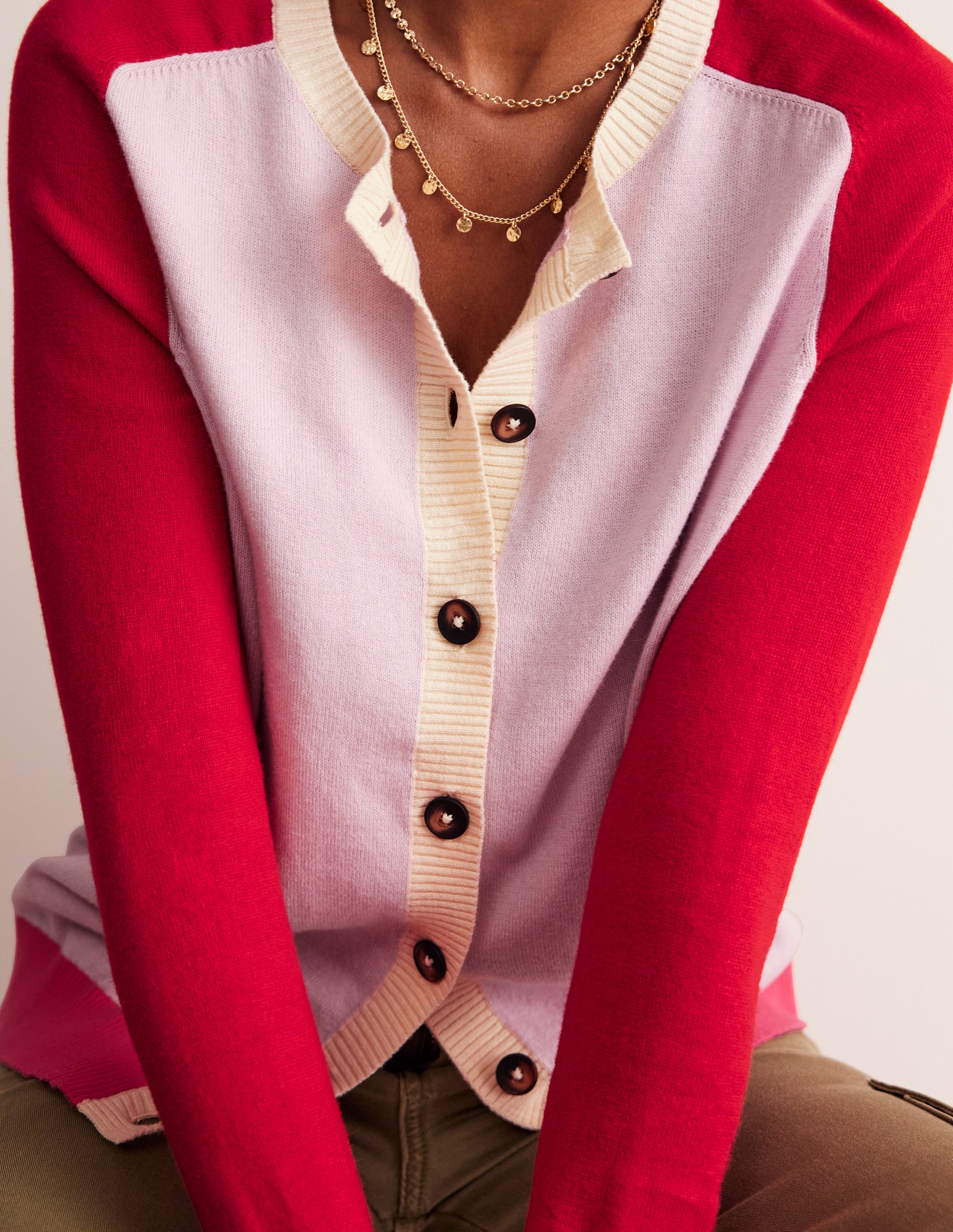 Meg Raglan Sleeve Cardigan-Soft Lavender, Colourblock - Image 2