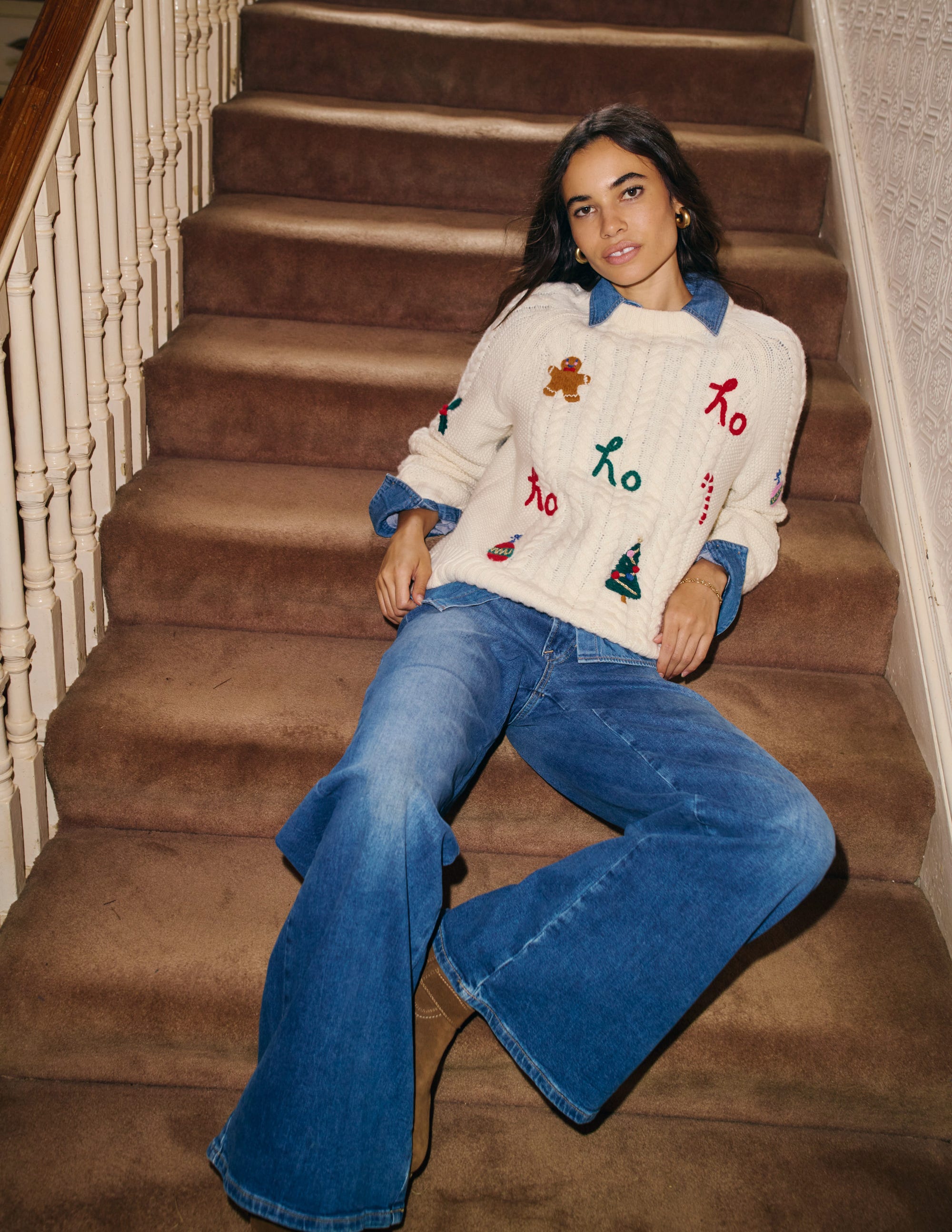 Heritage Cable Jumper-Warm Ivory, Ho Ho Ho - Image 6