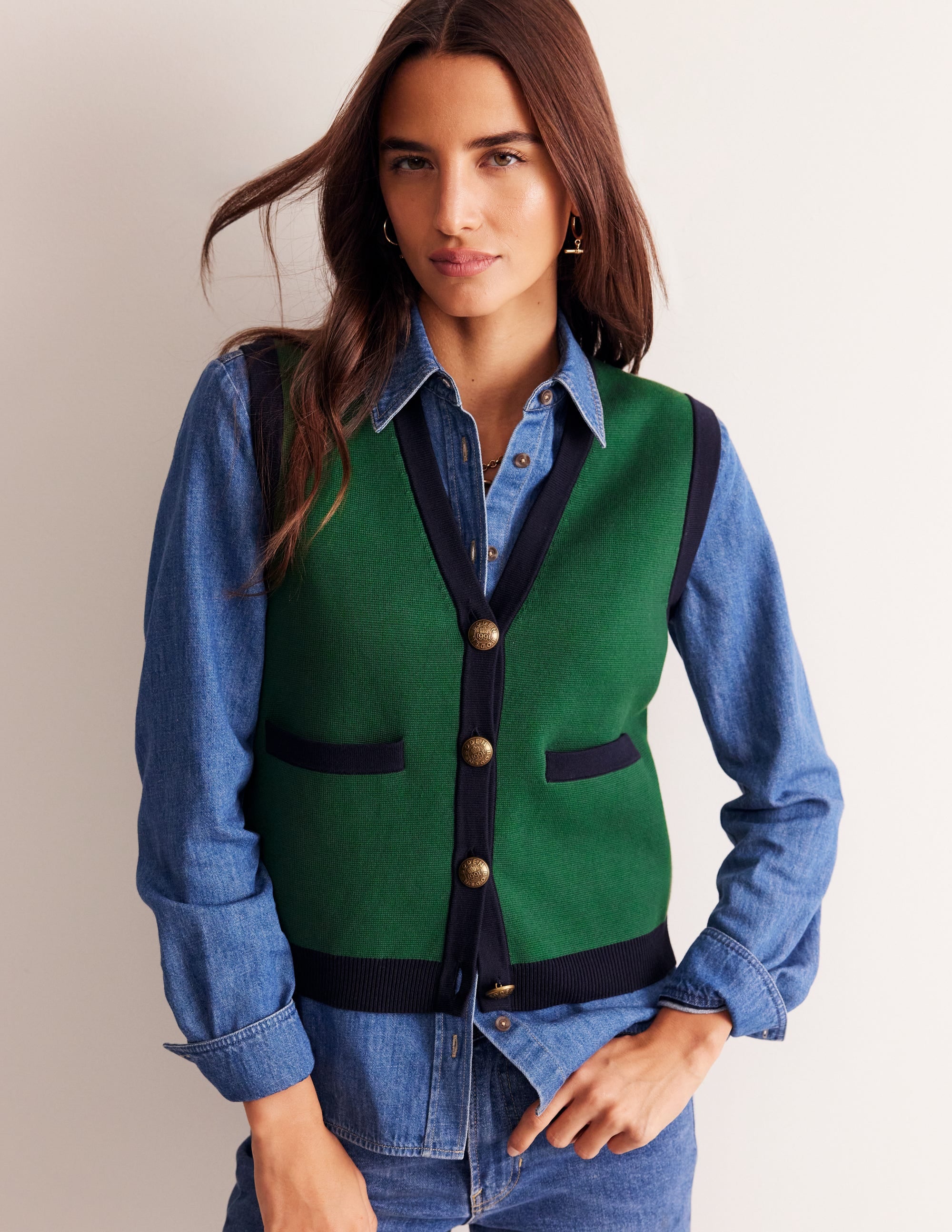 Holly Knitted Waistcoat-Eden Green - Image 2