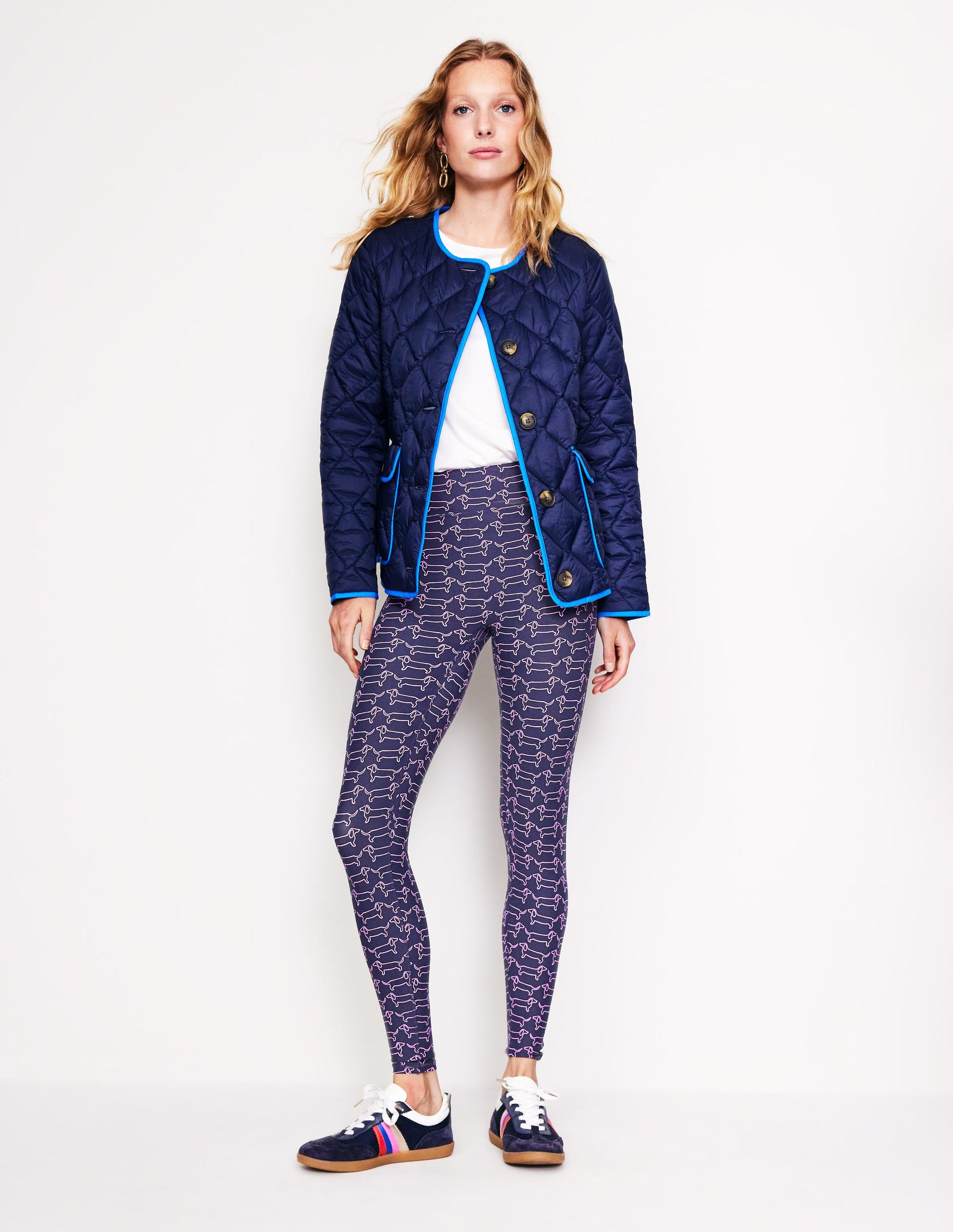 High Waist Pocket Leggings-Navy, Dachshund-1