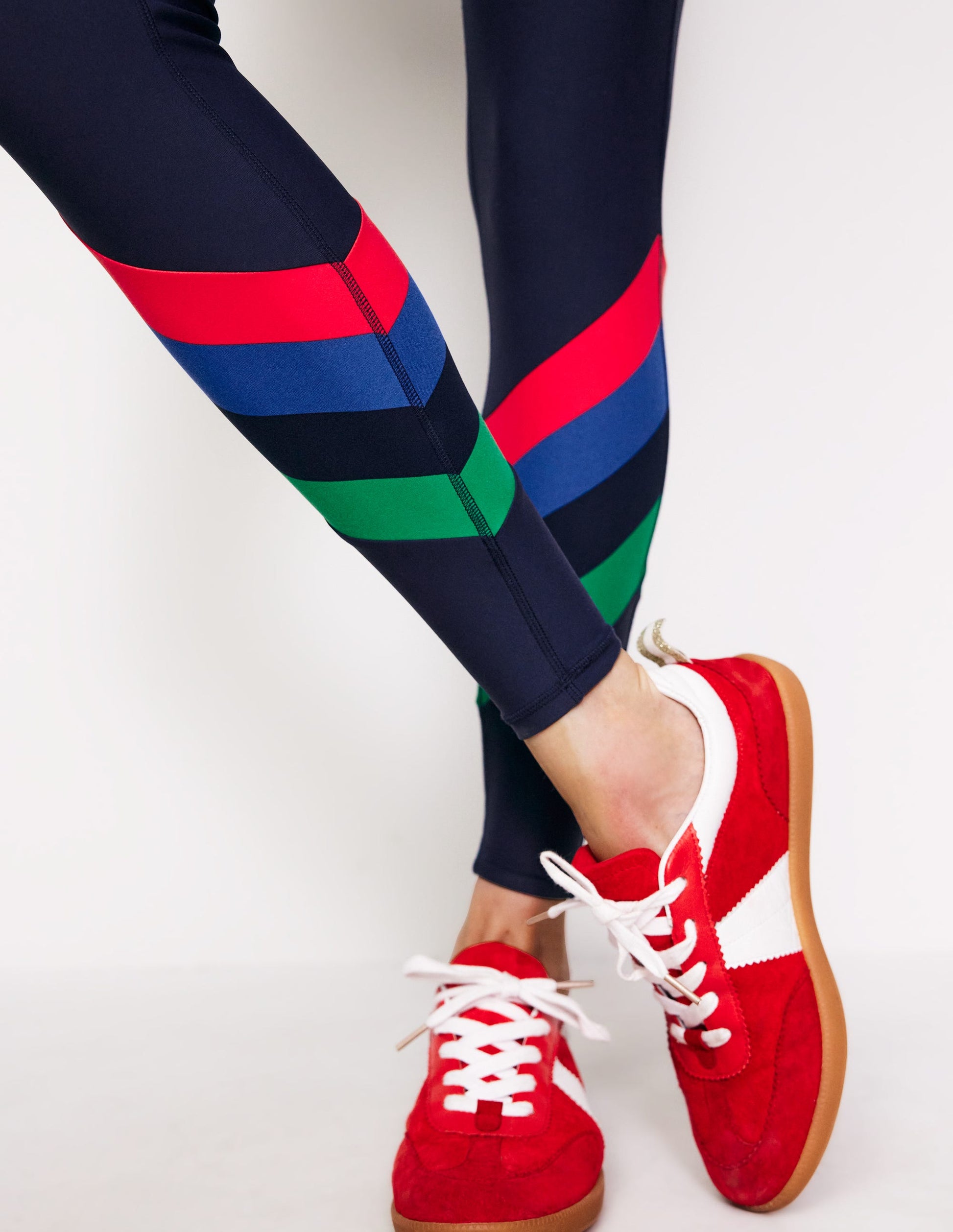 High Waist Pocket Leggings-Navy Stripe-2