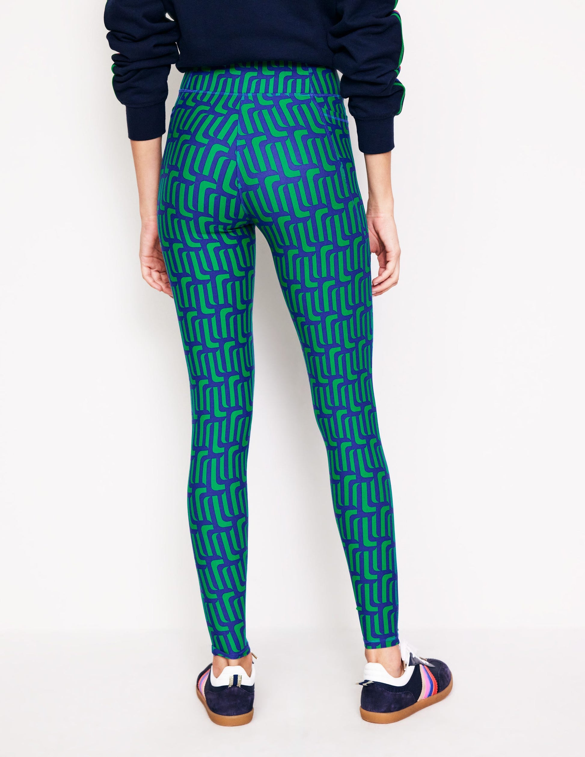 High Waist Pocket Leggings-Green Tambourine, Falling Geo-3