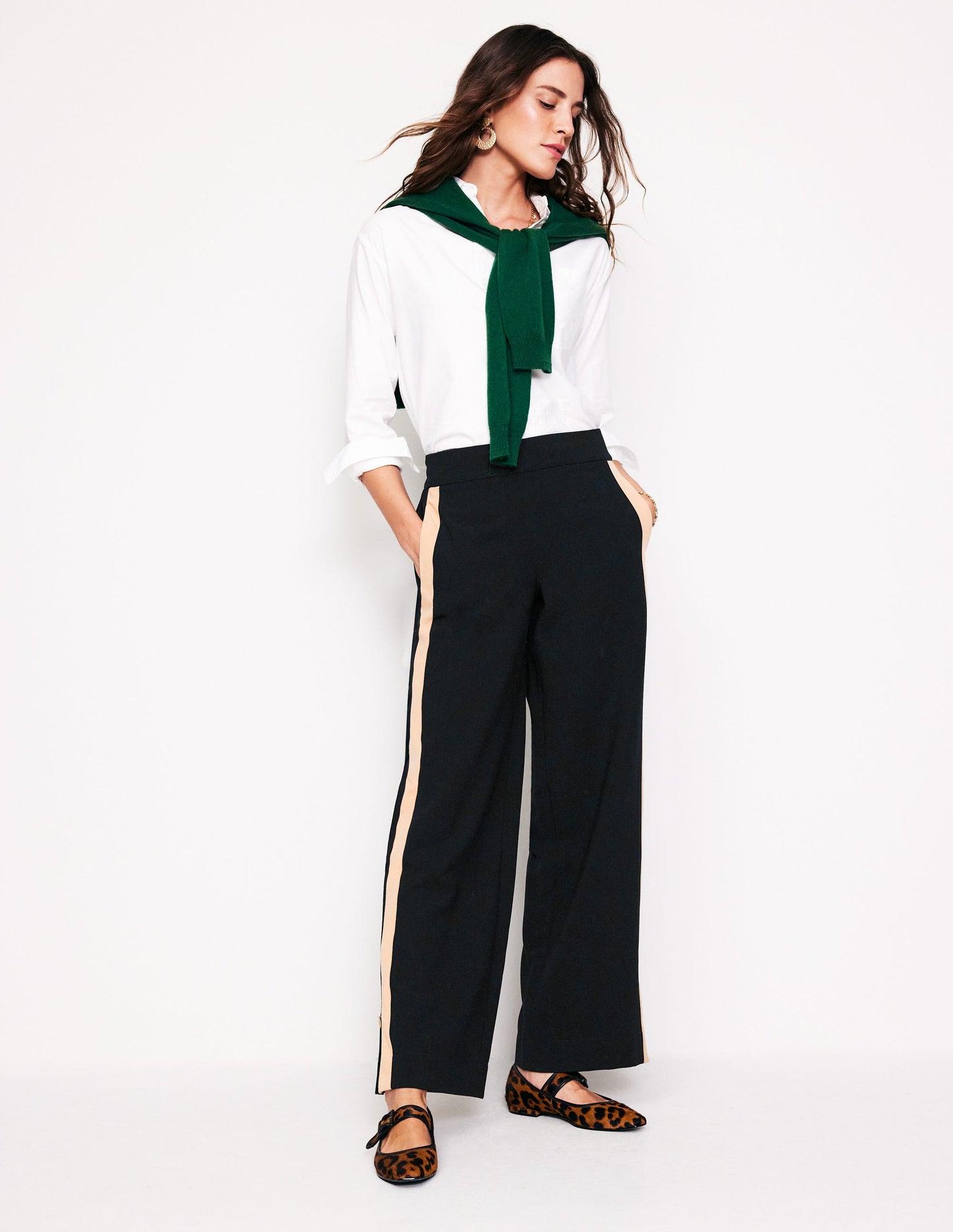 Pull On Side Stripe Trousers-Black with Camel Stripe