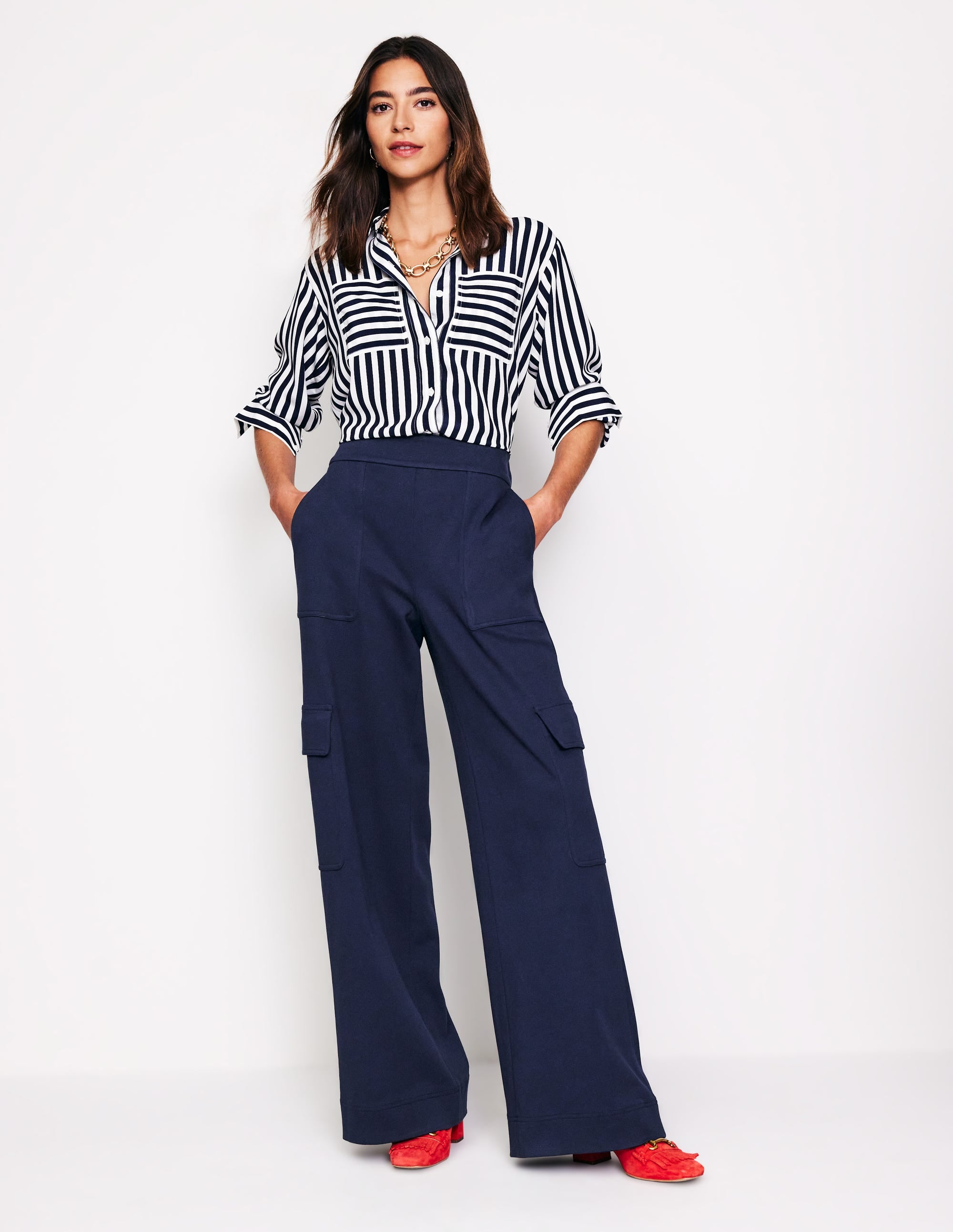 Ponte Twill Pull-on Trousers-Navy - Image 1