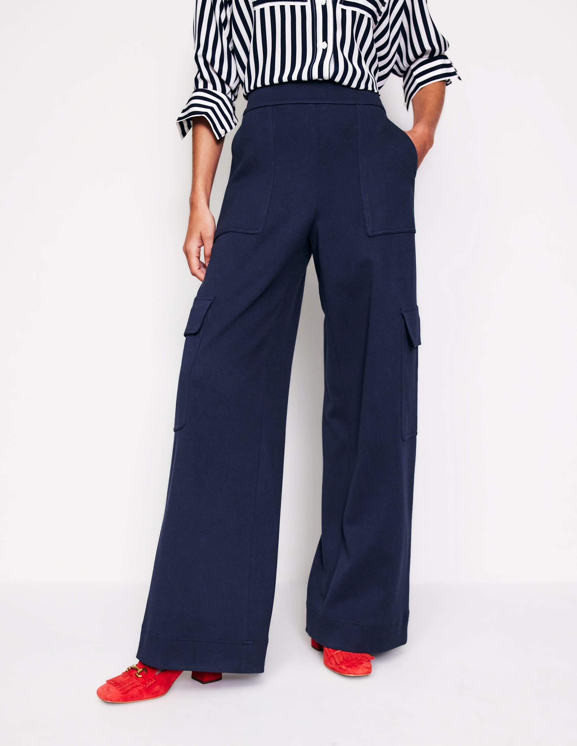 Ponte Twill Pull-on Trousers-Navy - Image 4