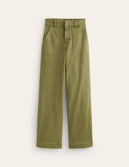 Wide Leg Cargo Trousers-Oregano