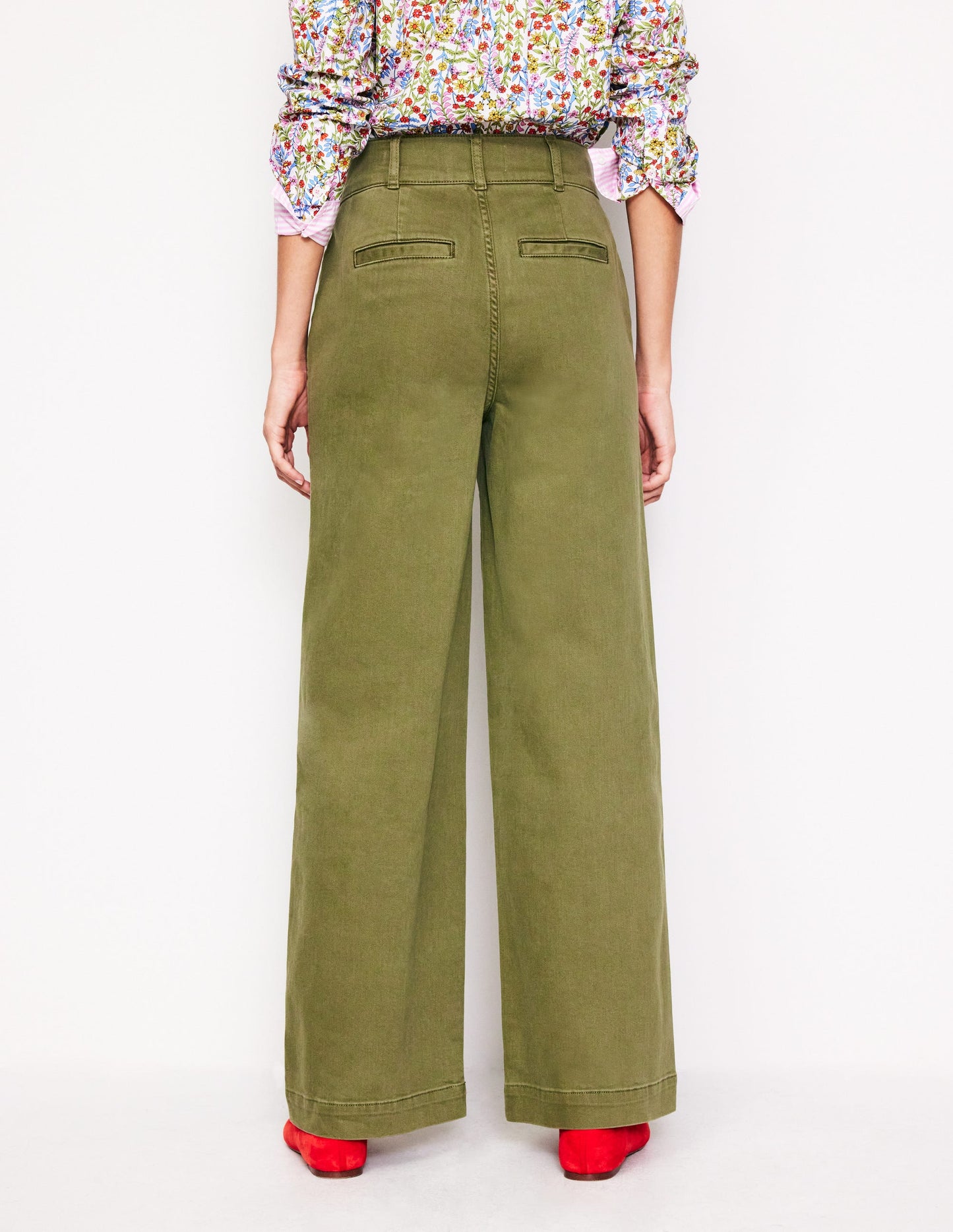 Wide Leg Cargo Trousers-Oregano