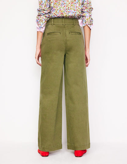 Wide Leg Cargo Trousers-Oregano