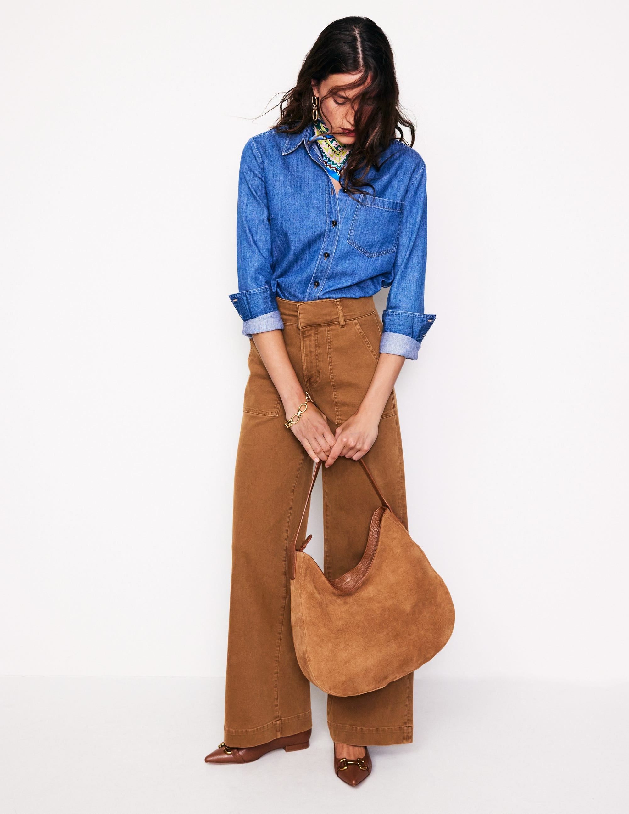 Wide Leg Cargo Trousers-Gingerbread - Image 1