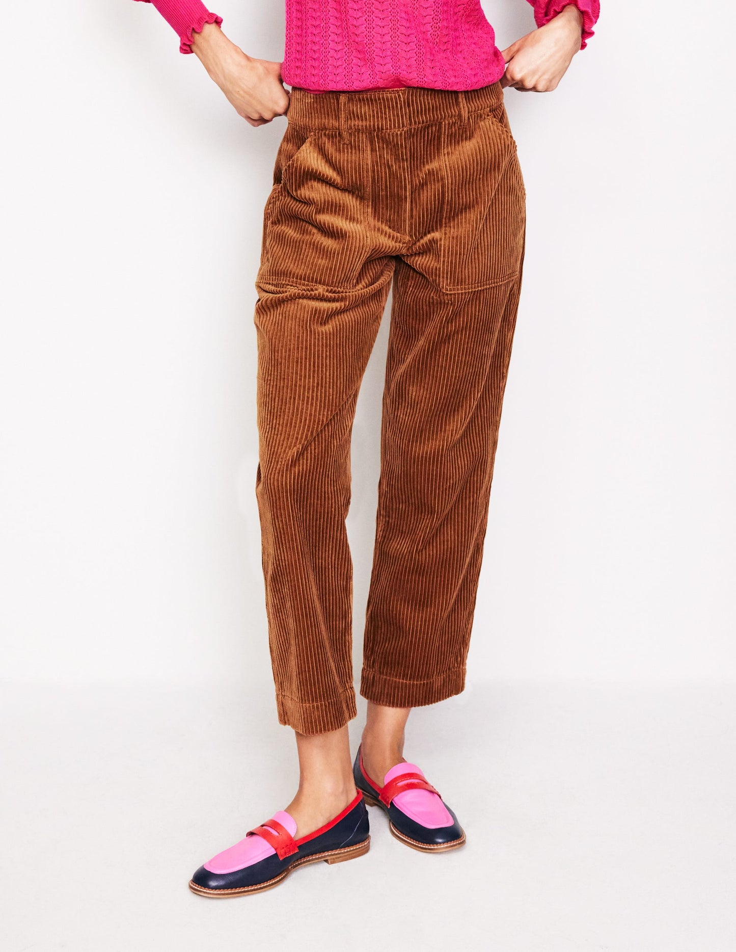 Tapered Cord Cargo Trousers-Gingerbread