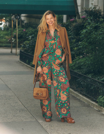 Wide Leg Pull-on Trousers-Rich Emerald, Ornate Bud