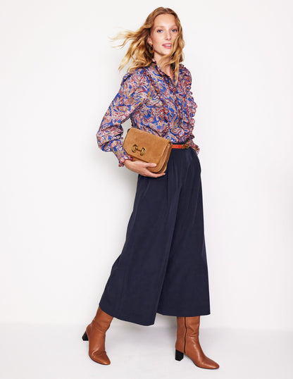 Tailored Cropped Trousers-Navy