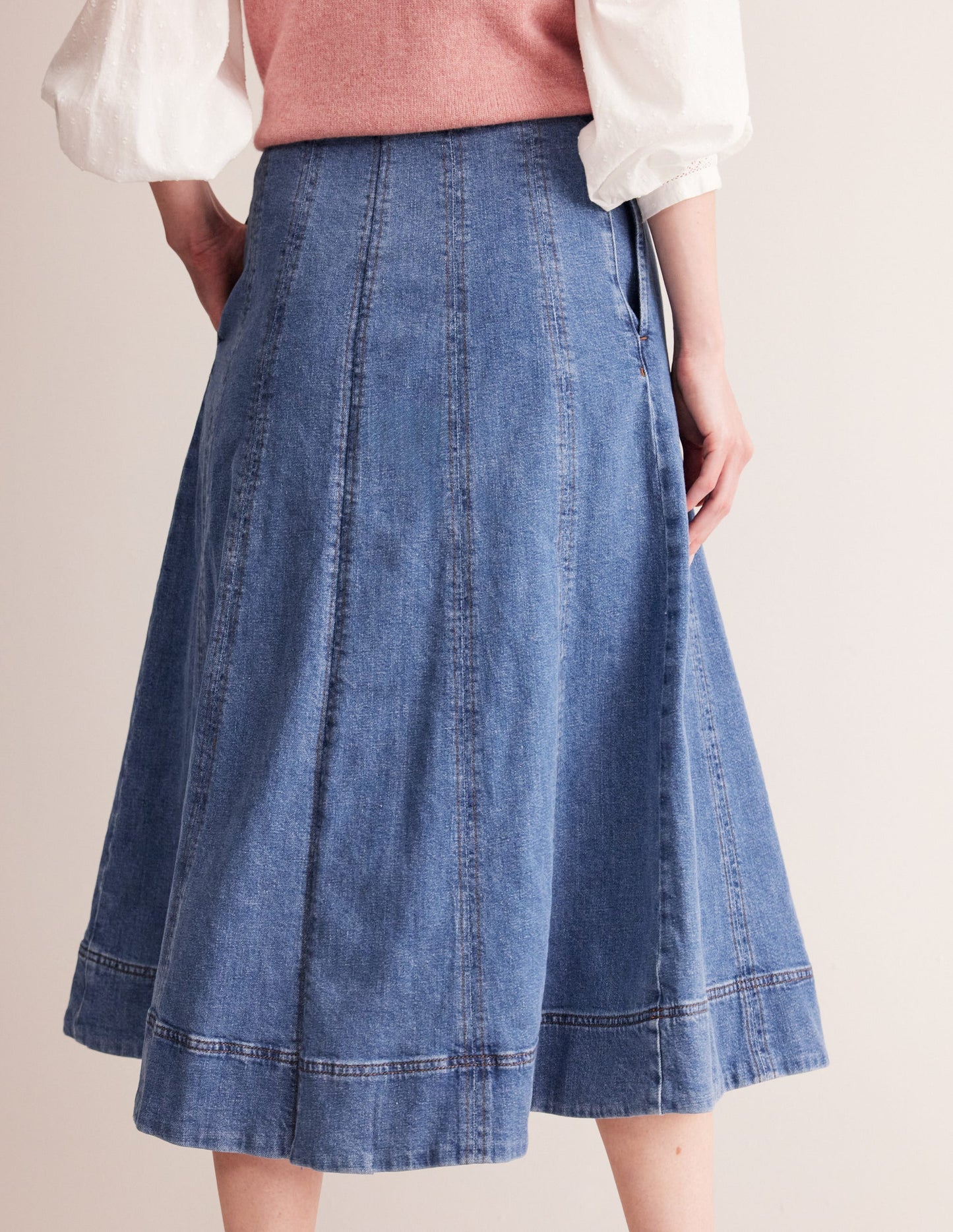 Panelled Full Denim Skirt-Mid Vintage