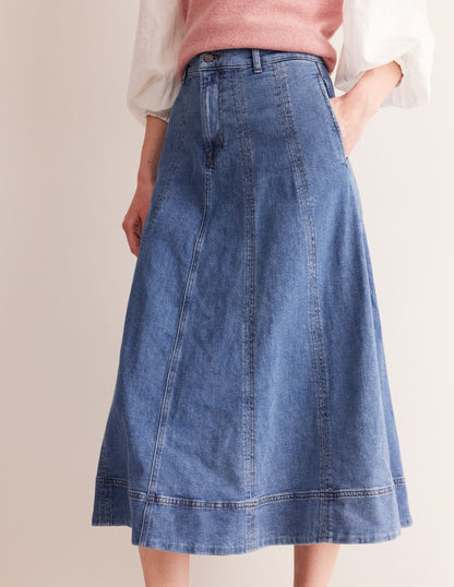 Panelled Full Denim Skirt-Mid Vintage