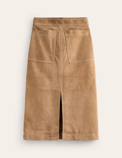 Aline Suede Midi Skirt-Light Tan Suede