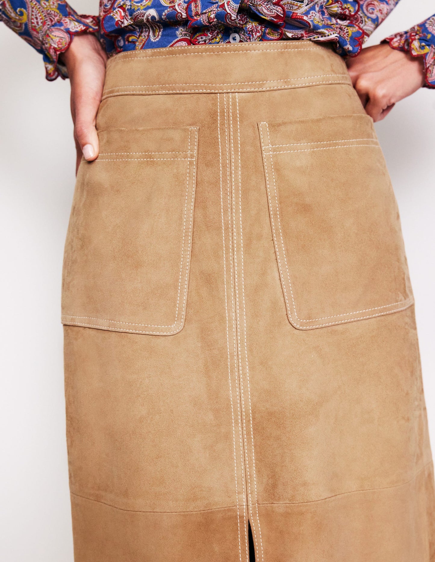 Aline Suede Midi Skirt-Light Tan Suede