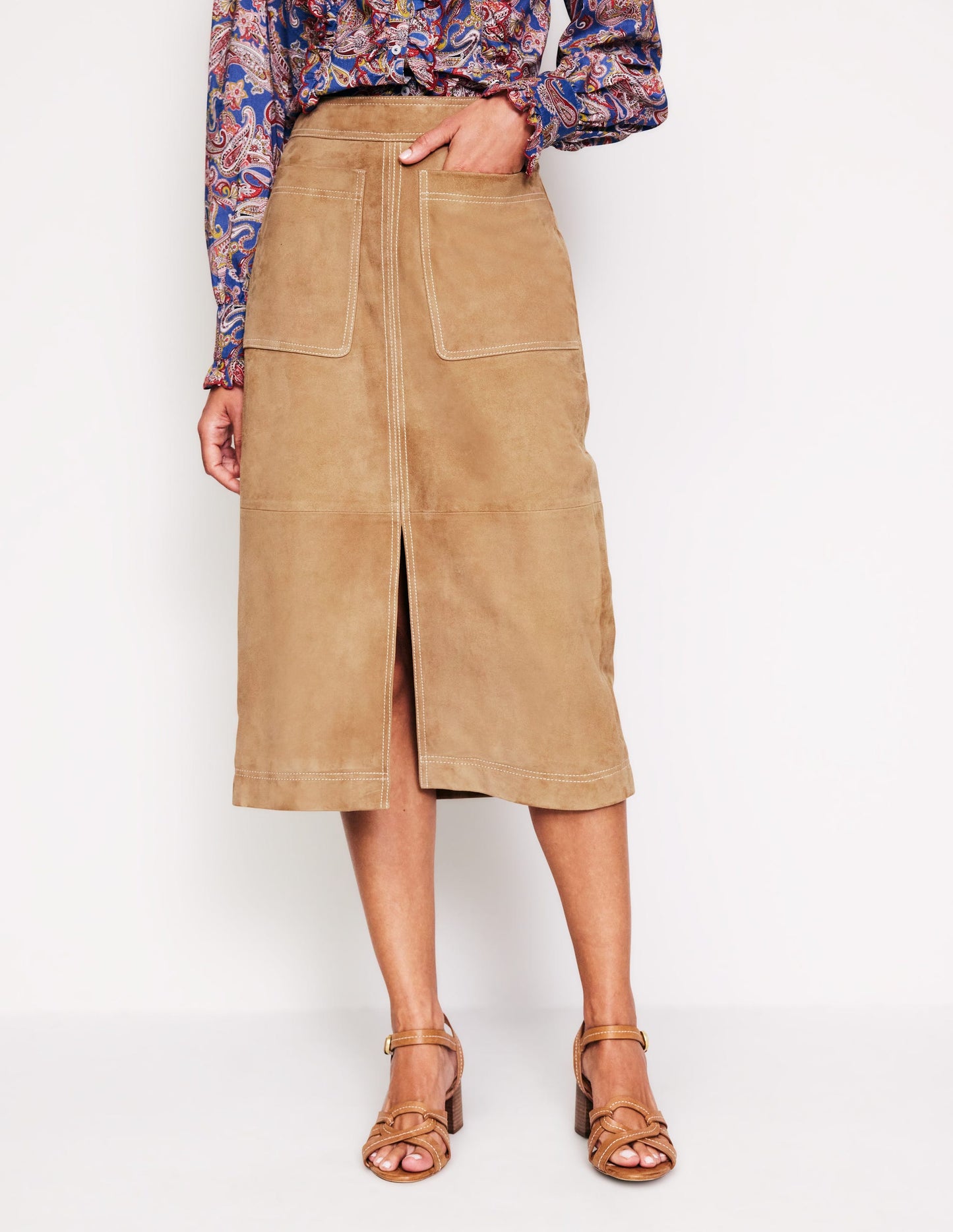 Aline Suede Midi Skirt-Light Tan Suede