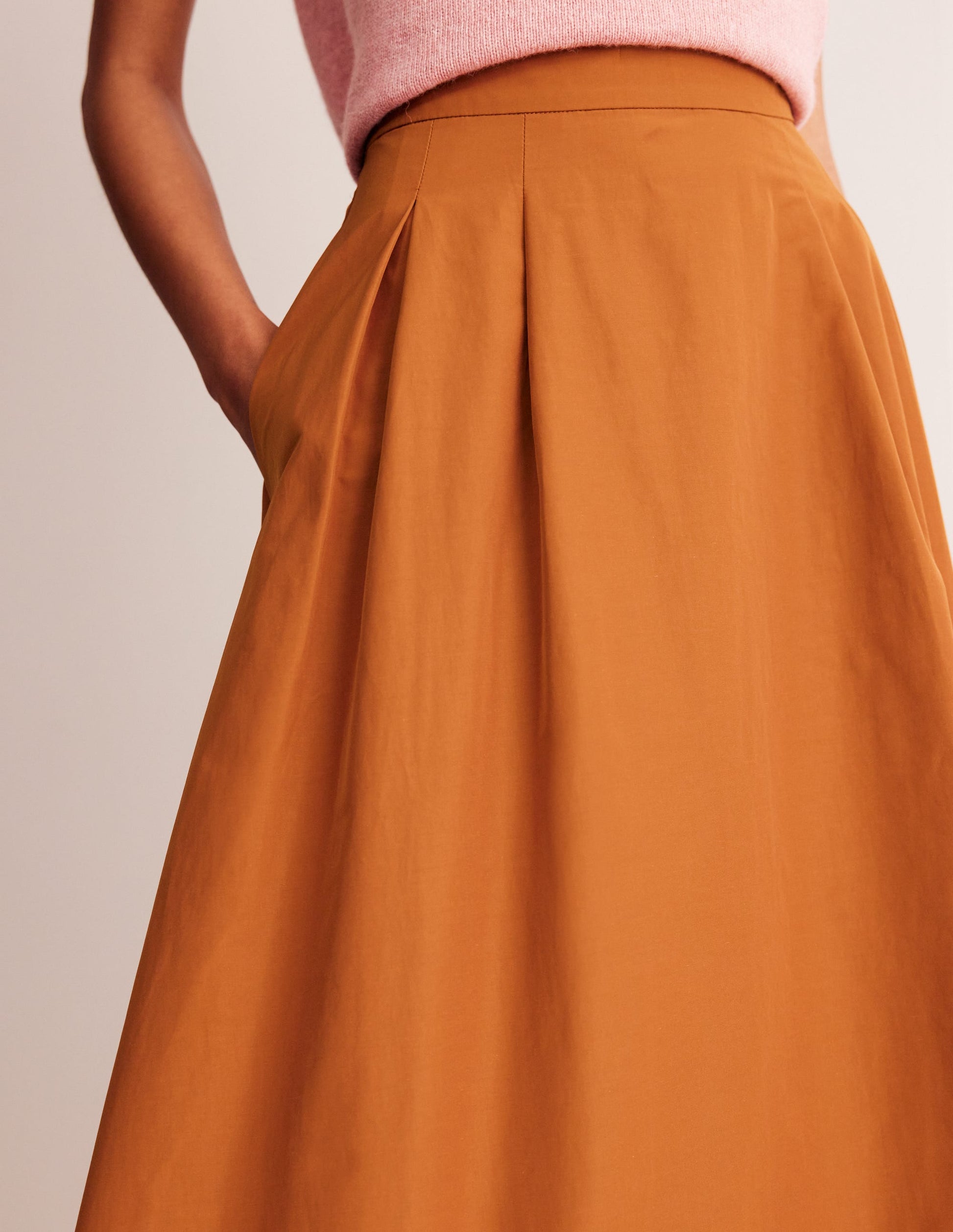 Isabella Taffeta Midi Skirt-Ochre-2