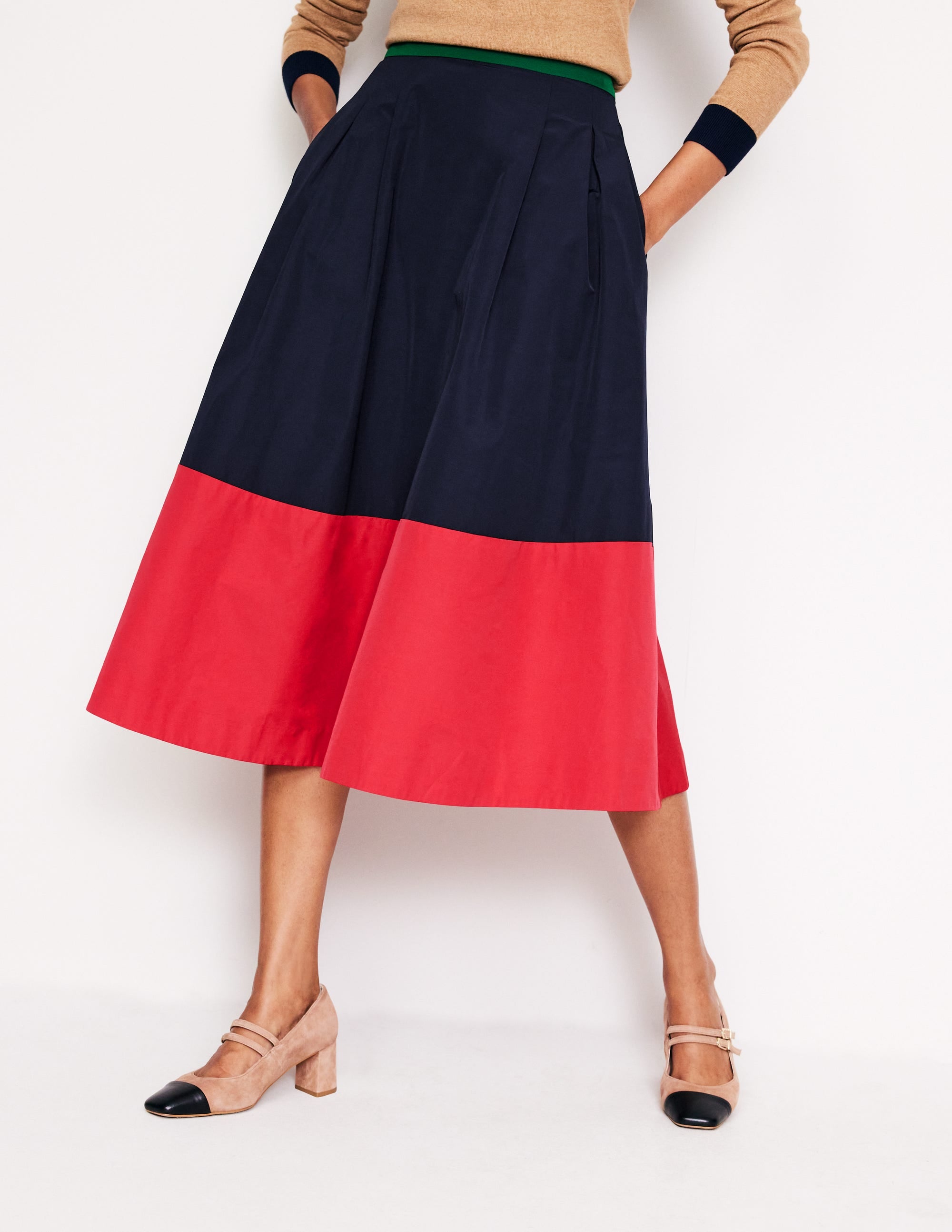 Isabella Taffeta Midi Skirt-Navy/ Cherry Jam - Image 4