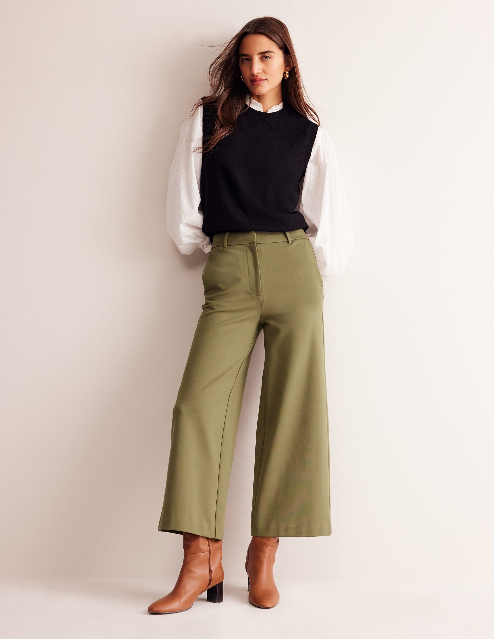 Ponte Wide Leg Culottes-Oregano - Image 1