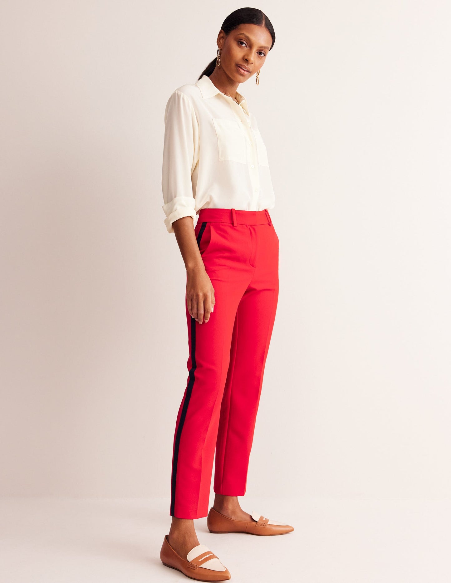 Kew Side Stripe Trousers-Red /Navy Side Stripe