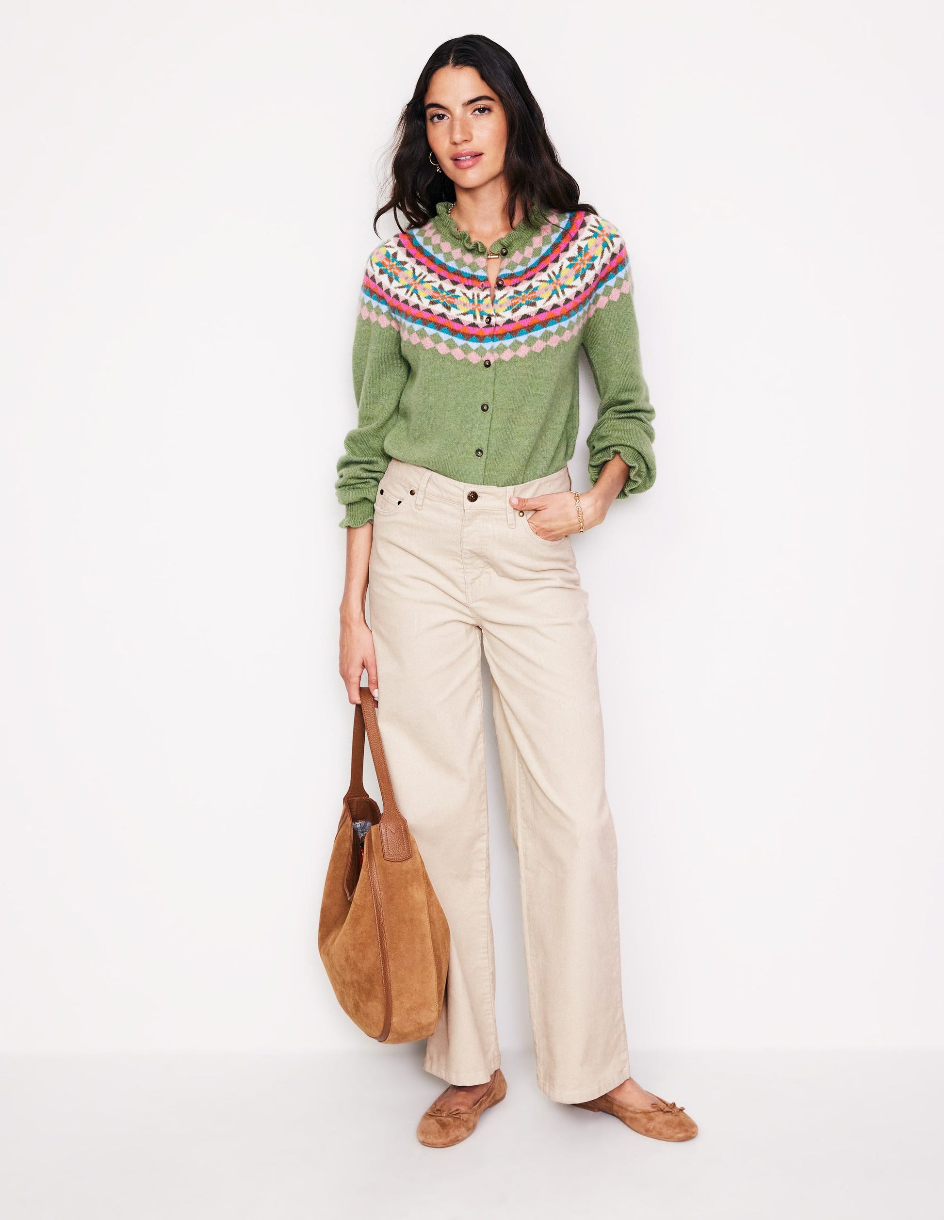 5 Pocket Cord Wide Jeans-Vanilla-1