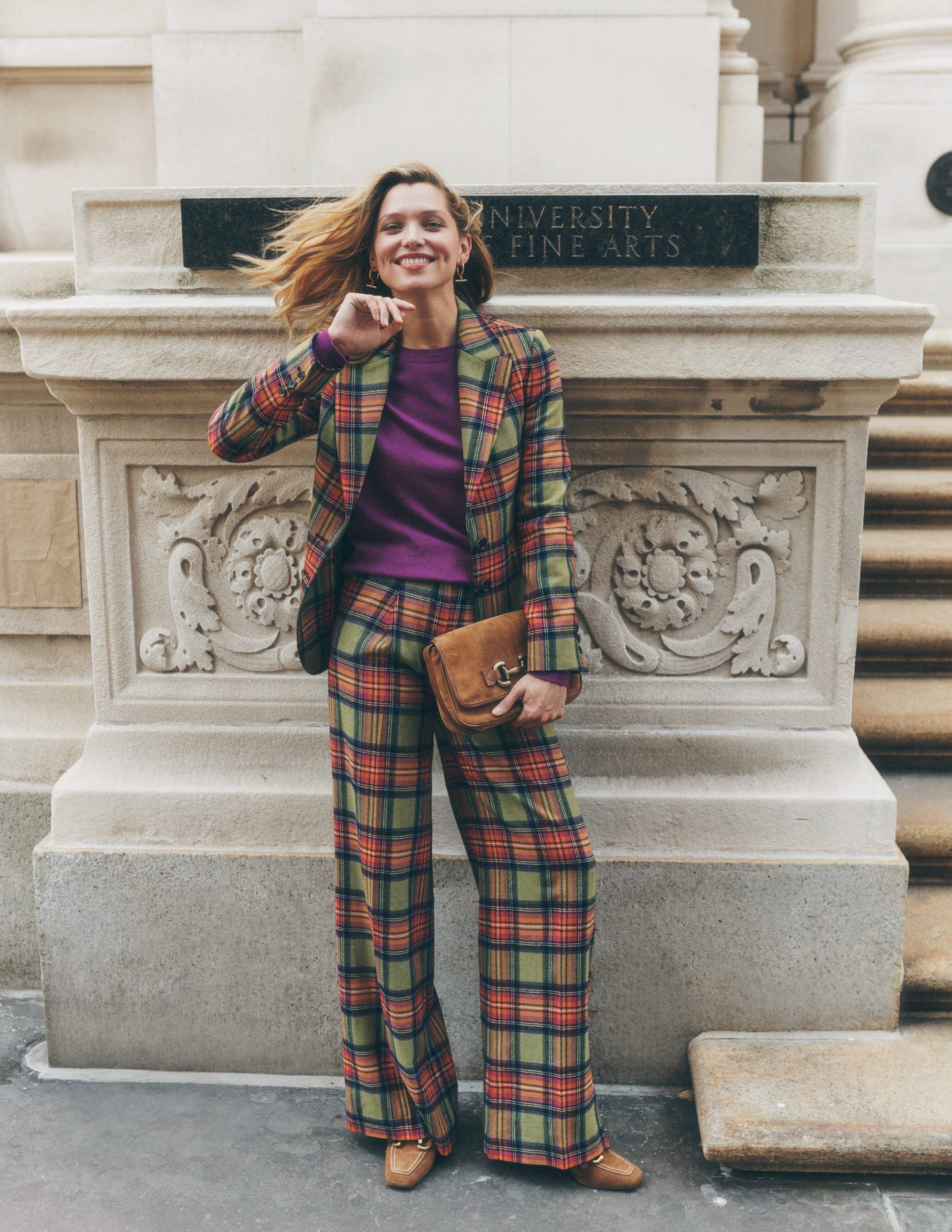 Chiswick Wool-Blend Trousers-Green and Purple Check