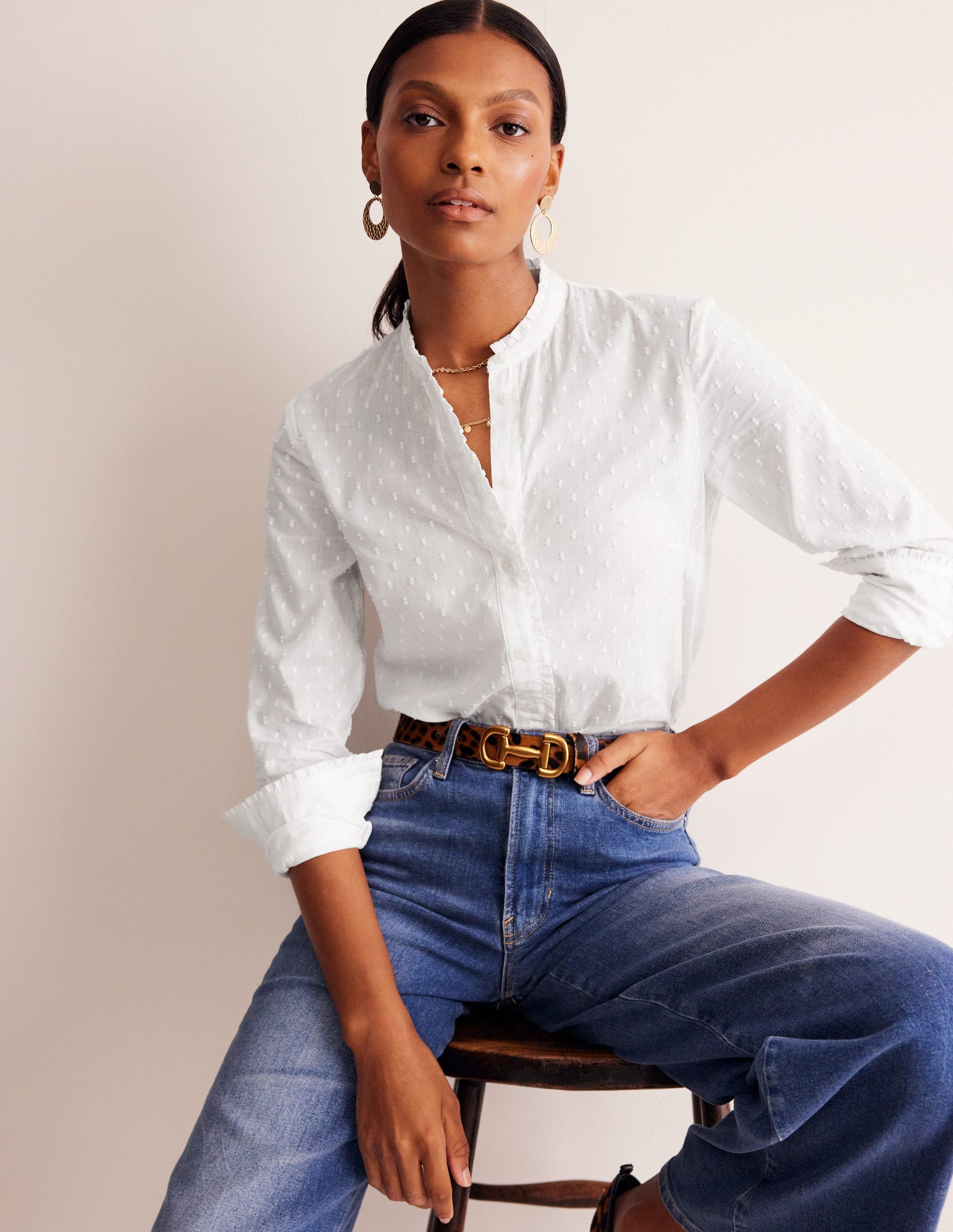 Phoebe Cotton Shirt-White Dobby-1
