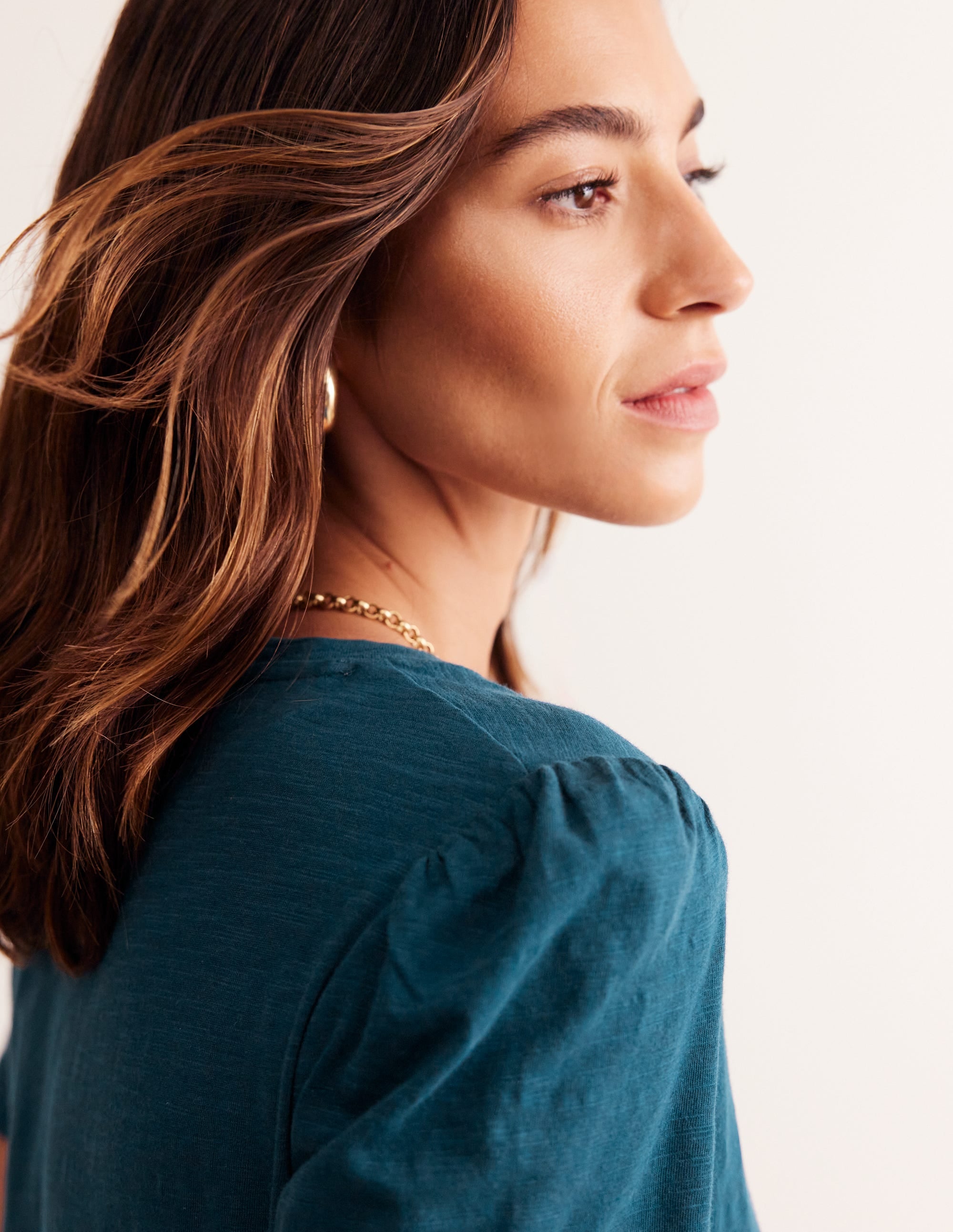 Cotton Puff Sleeve T-Shirt-Harbour Blue - Image 2