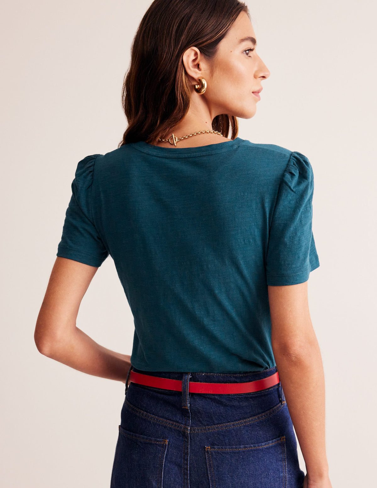 Cotton Puff Sleeve T-Shirt-Harbour Blue - Image 3