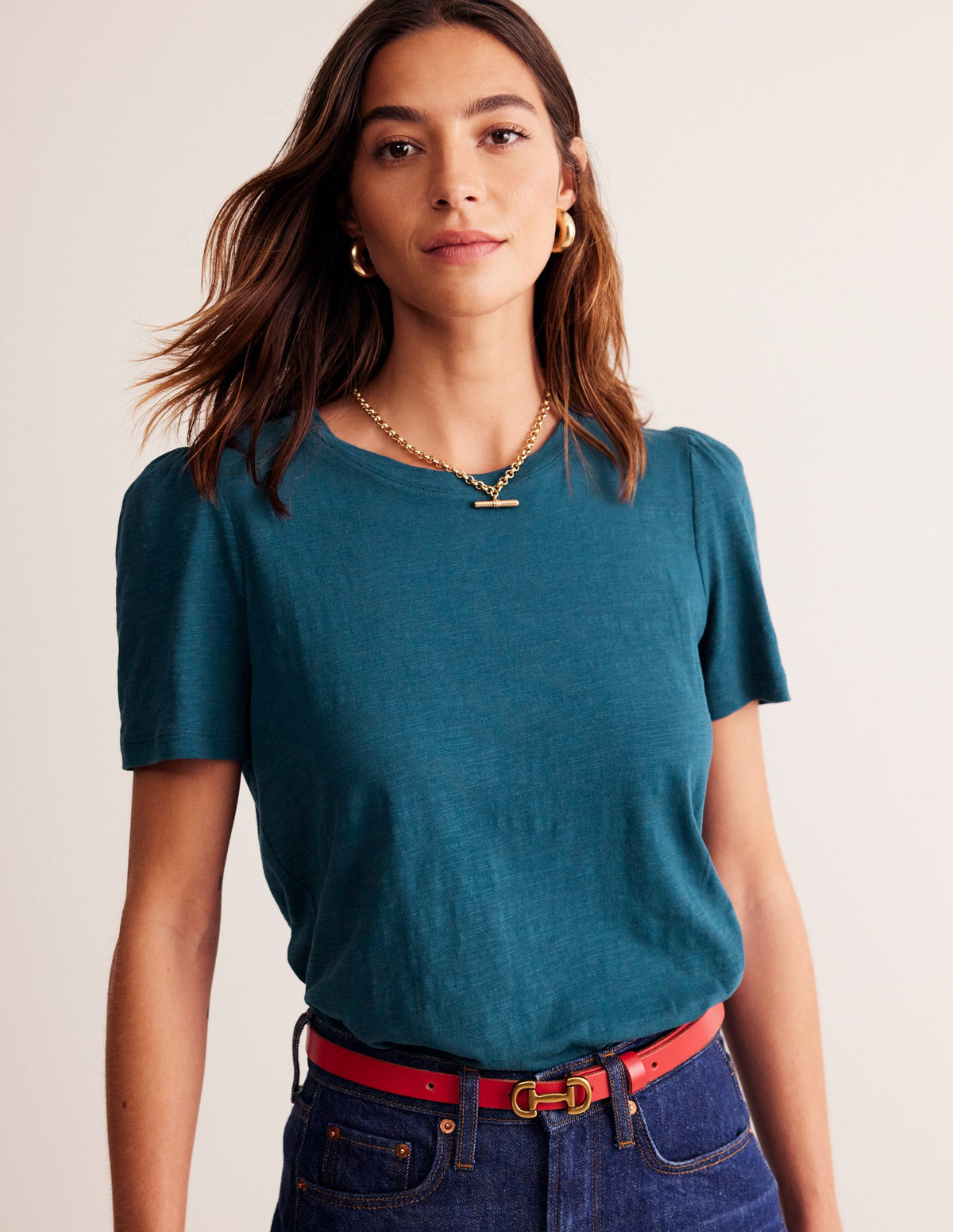 Cotton Puff Sleeve T-Shirt-Harbour Blue - Image 4