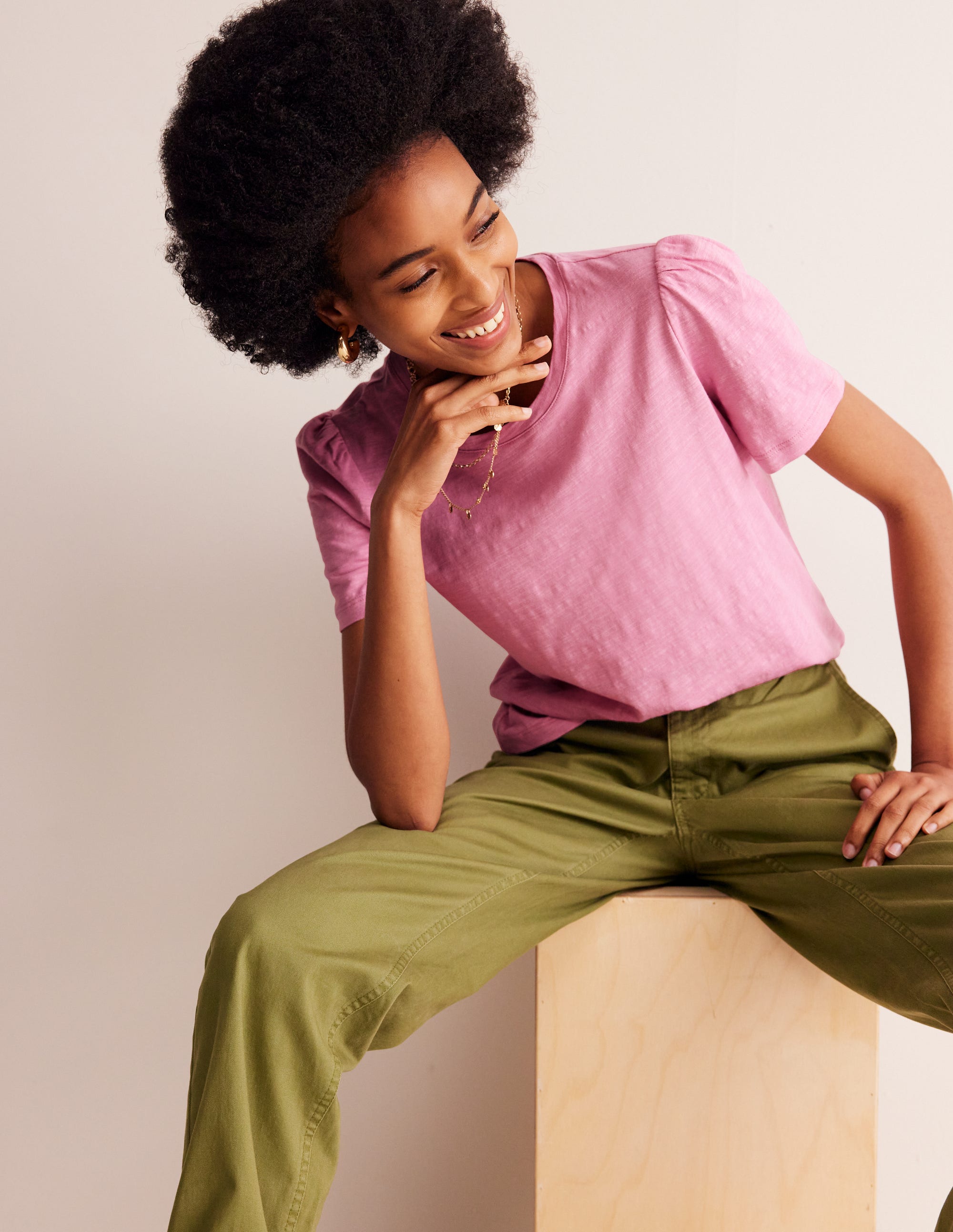Cotton Puff Sleeve T-Shirt-Old Rose - Image 1