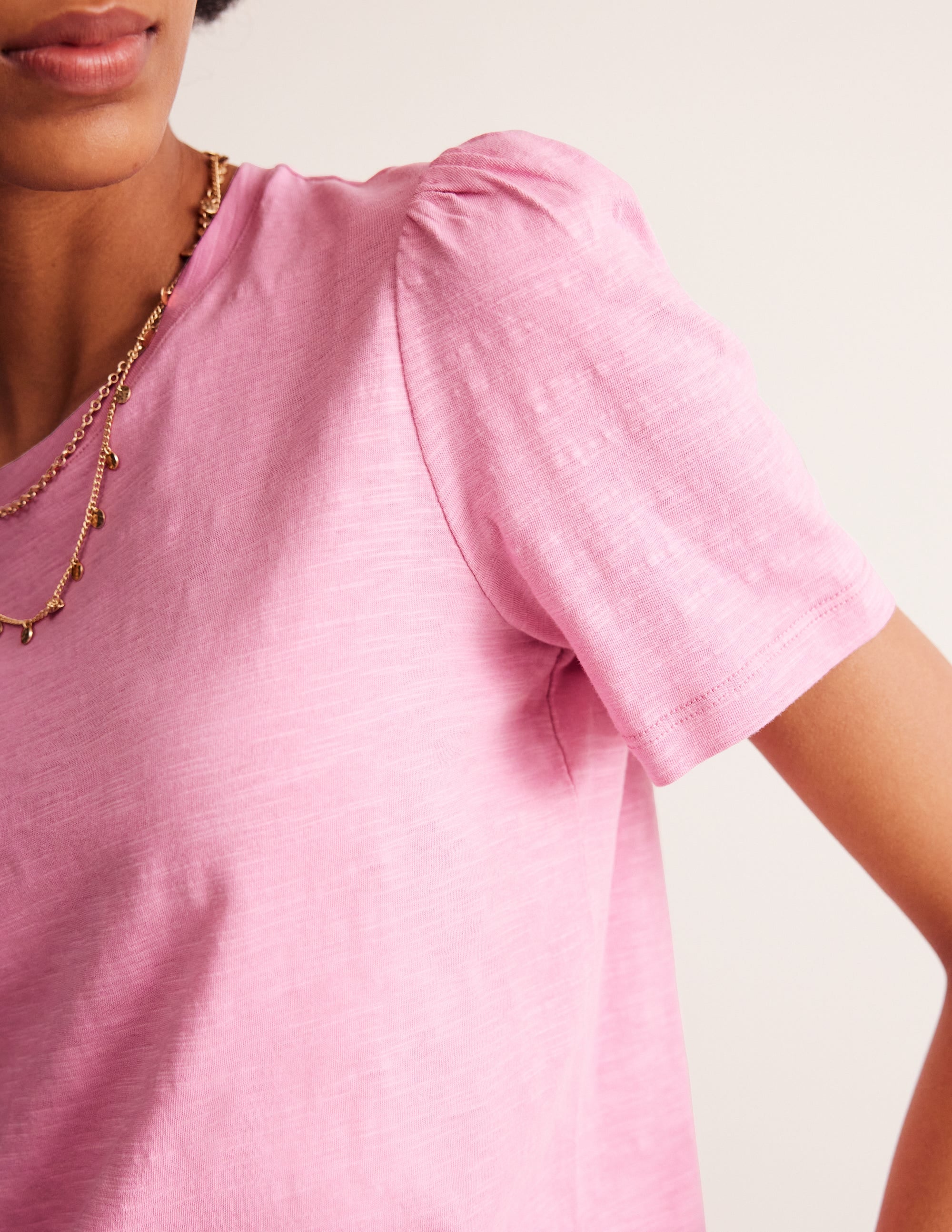 Cotton Puff Sleeve T-Shirt-Old Rose - Image 2
