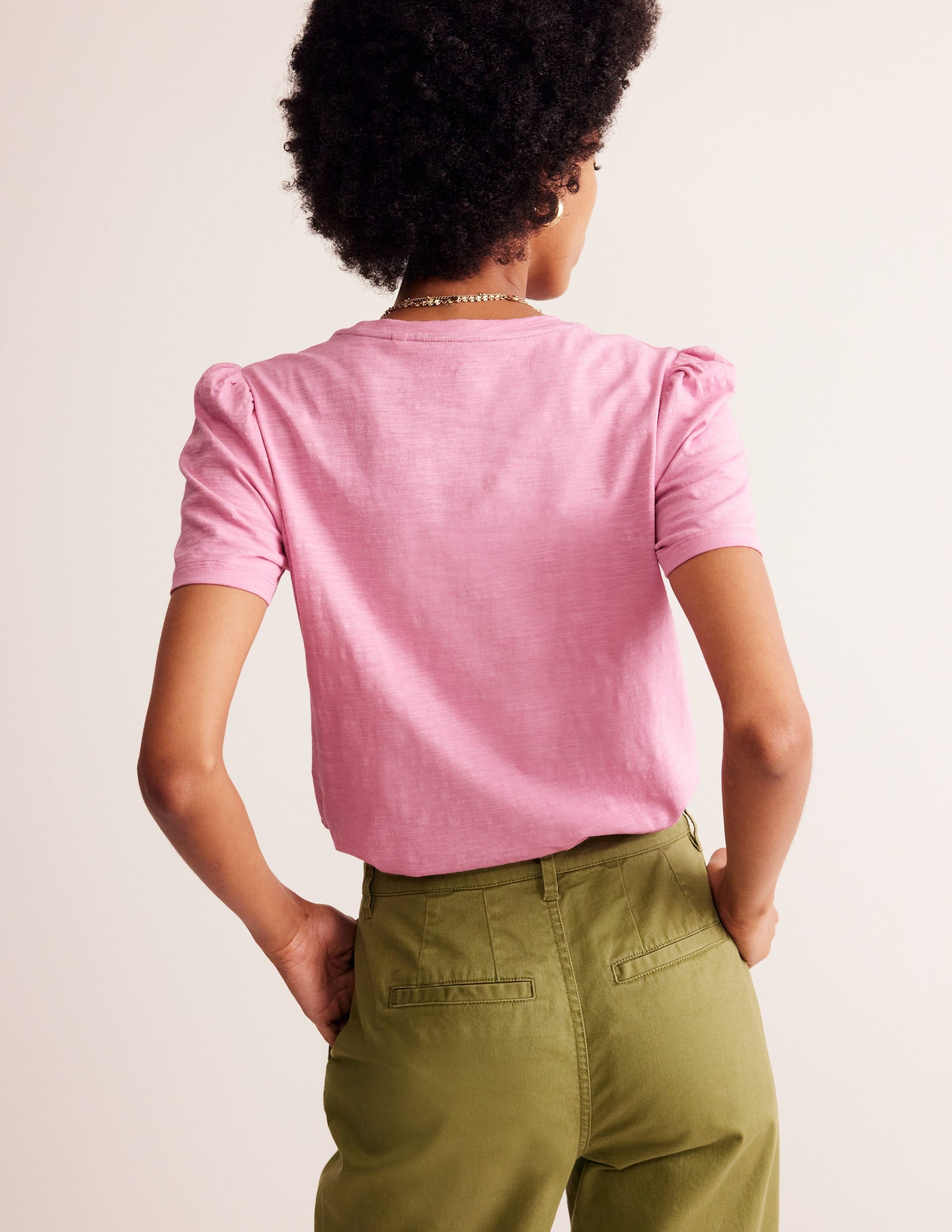 Cotton Puff Sleeve T-Shirt-Old Rose-3