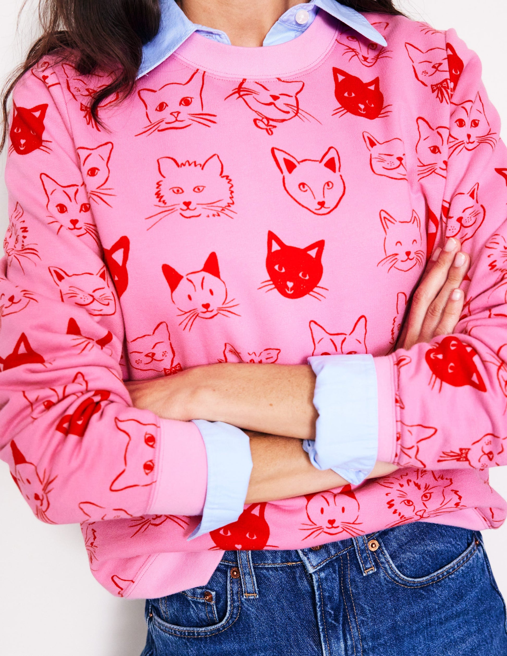 Hannah Printed Sweatshirt-Strawberry Sherbert, Cats-2