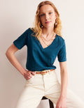 Regular V-Neck Slub T-shirt-Harbour Blue