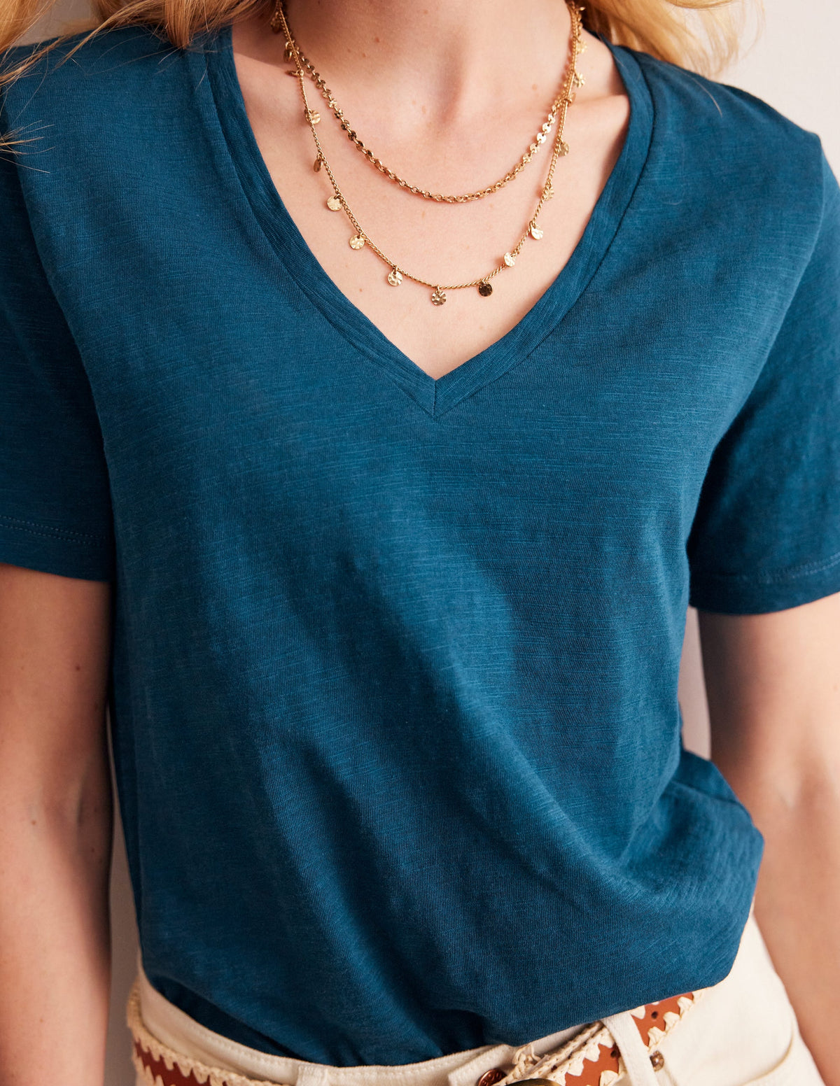 Regular V-Neck Slub T-shirt-Harbour Blue-2