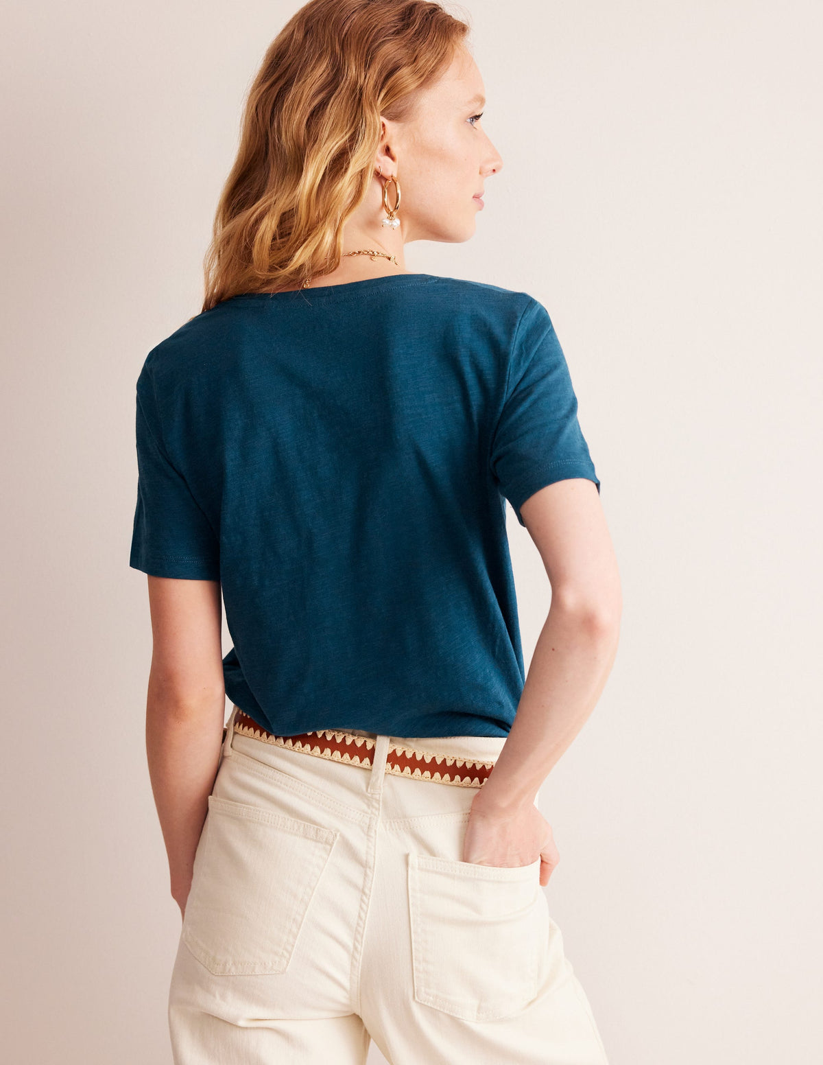Regular V-Neck Slub T-shirt-Harbour Blue - Image 3