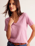 Regular V-Neck Slub T-shirt-Old Rose