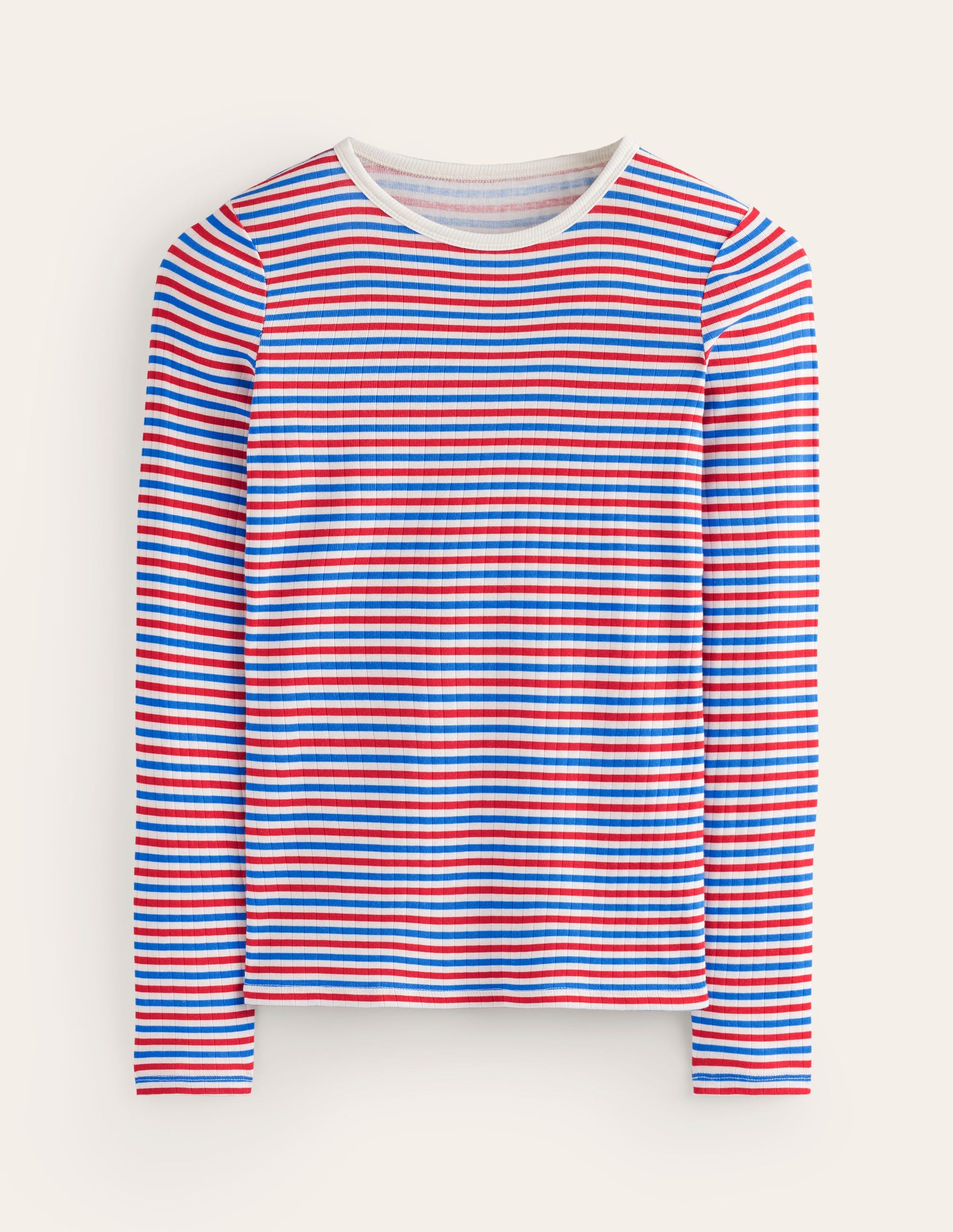 Anna Rib Long Sleeve T-Shirt-Red and Directoire Blue-6