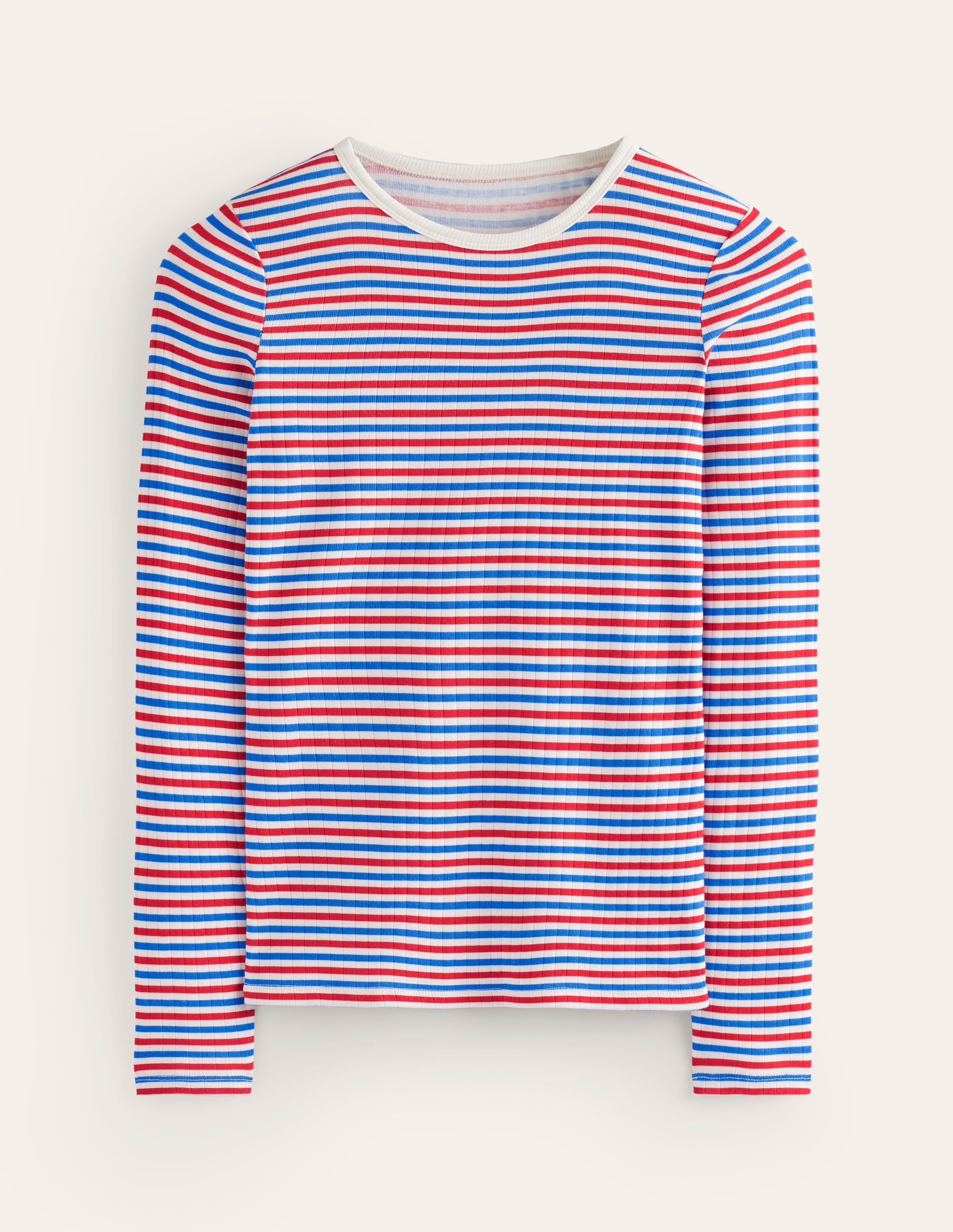 Anna Rib Long Sleeve T-Shirt-Red and Directoire Blue - Image 6