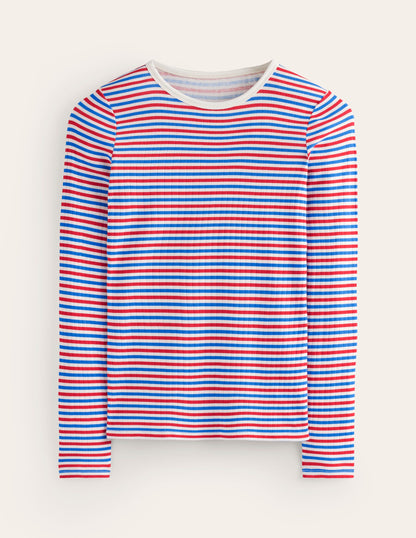 Anna Rib Long Sleeve T-Shirt-Red and Directoire Blue-6
