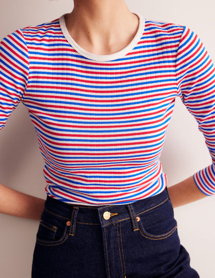 Anna Rib Long Sleeve T-Shirt-Red and Directoire Blue