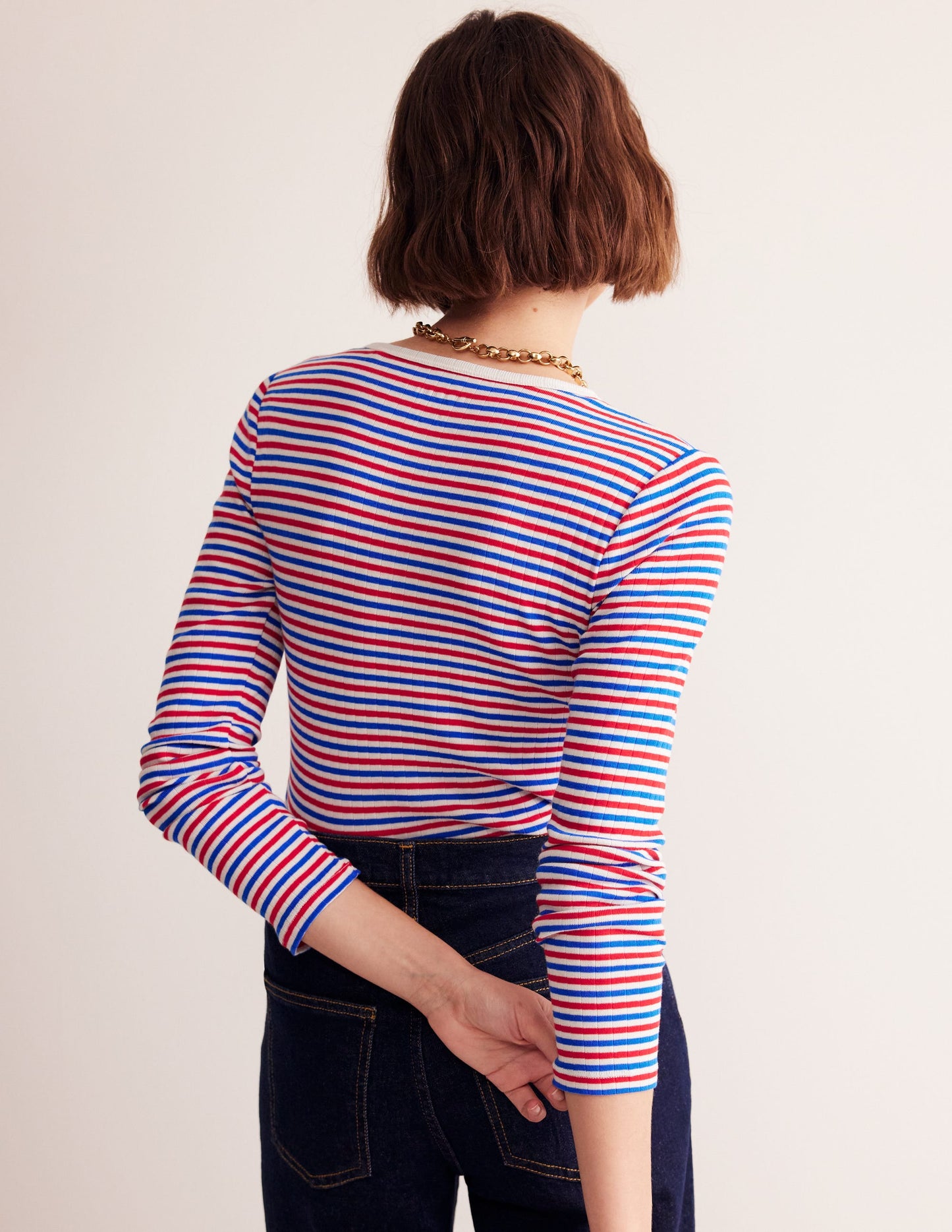 Anna Rib Long Sleeve T-Shirt-Red and Directoire Blue