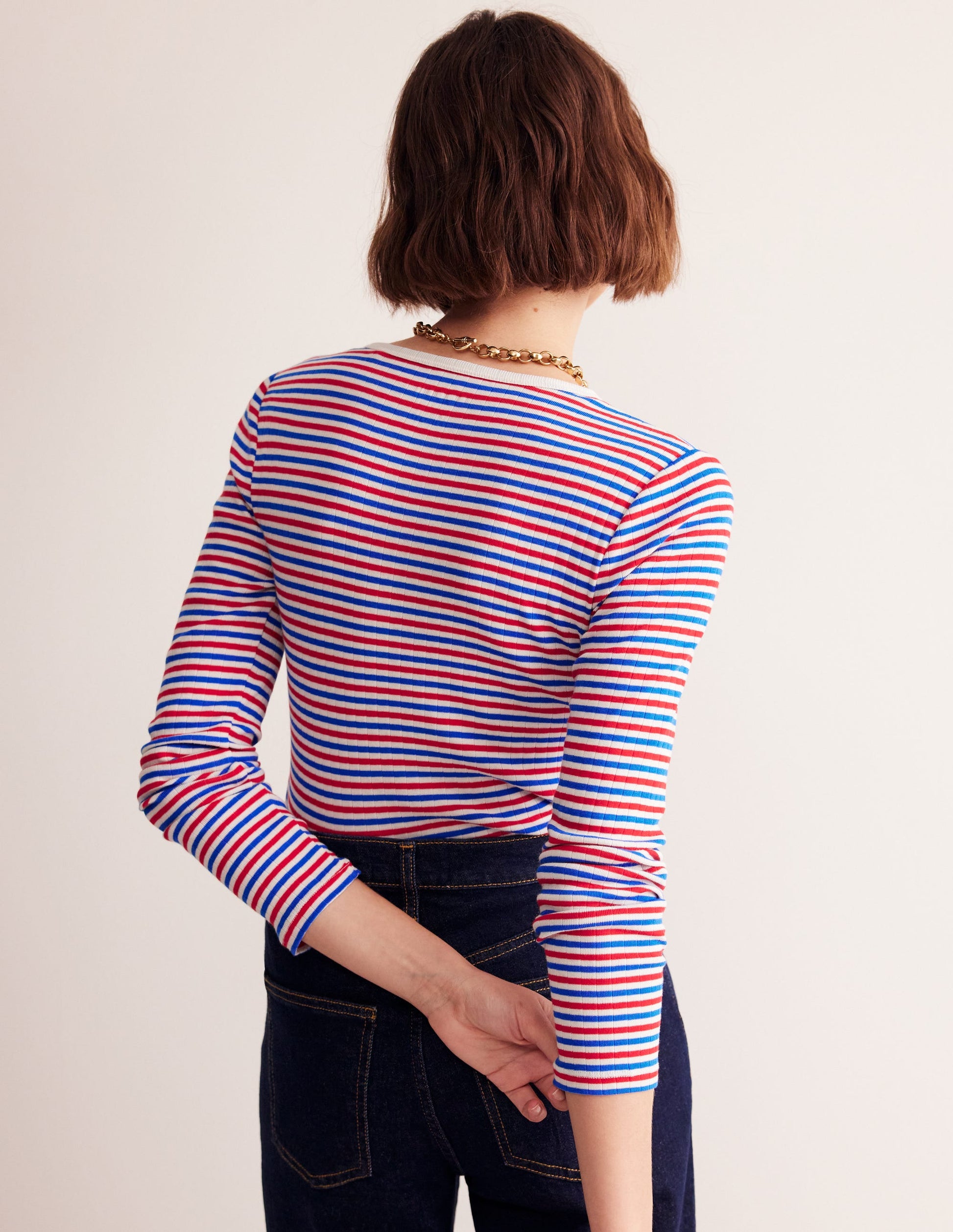 Anna Rib Long Sleeve T-Shirt-Red and Directoire Blue-3