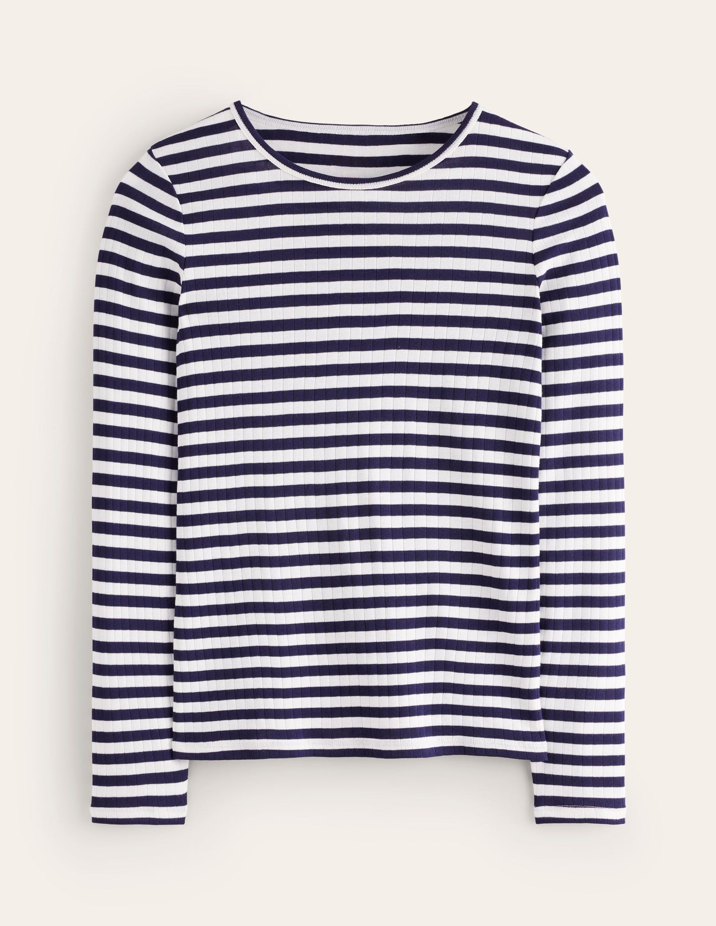 Anna Rib Long Sleeve T-Shirt-French Navy and Ivory Stripe