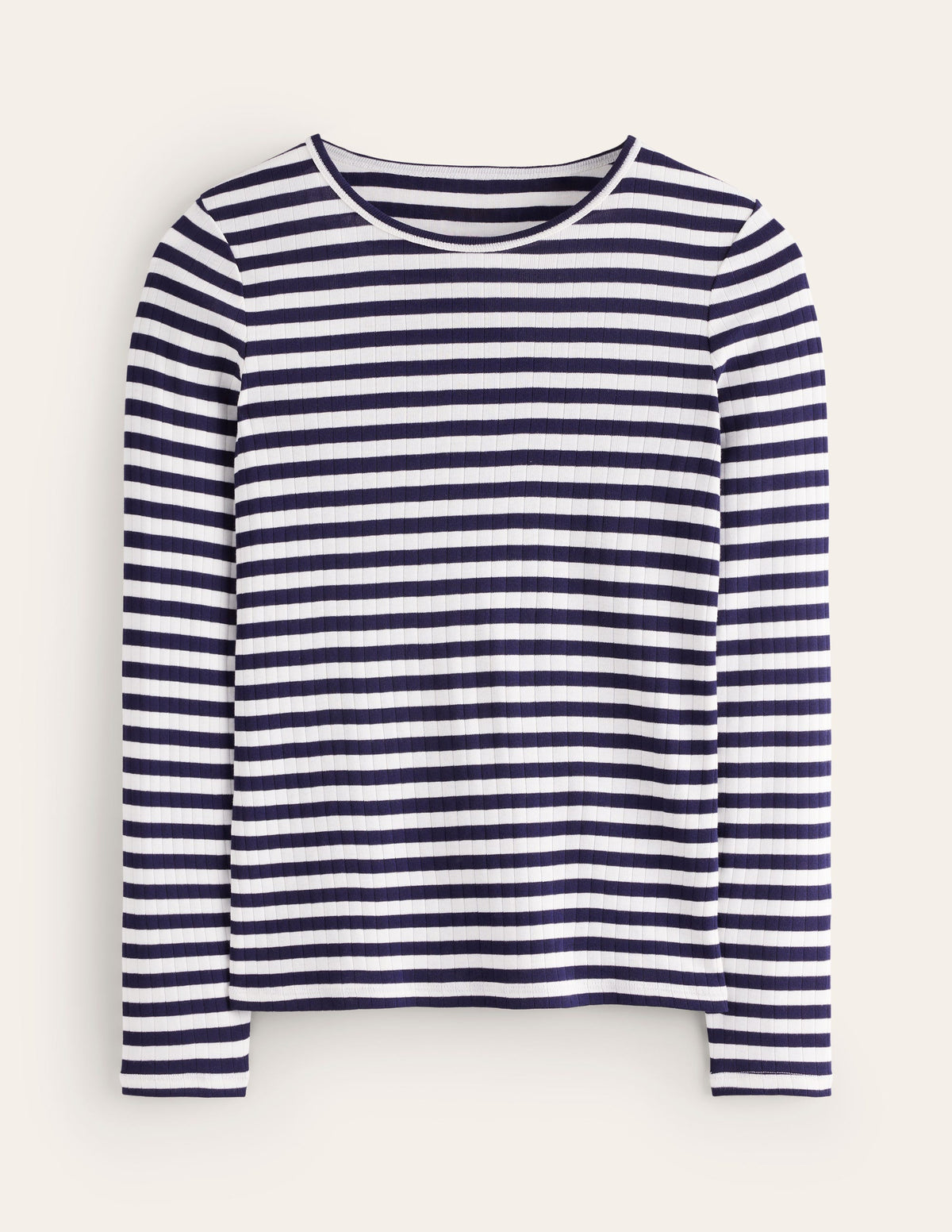 Anna Rib Long Sleeve T-Shirt-French Navy and Ivory Stripe - Image 5