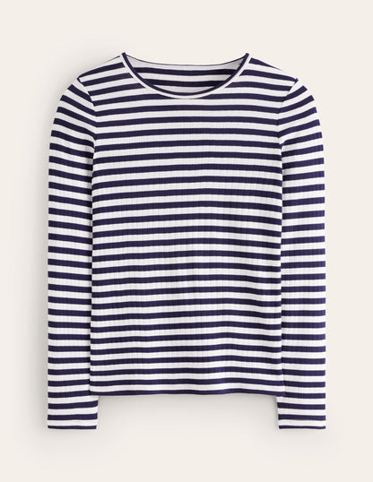 Anna Rib Long Sleeve T-Shirt-French Navy and Ivory Stripe-5