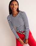 Anna Rib Long Sleeve T-Shirt-French Navy and Ivory Stripe